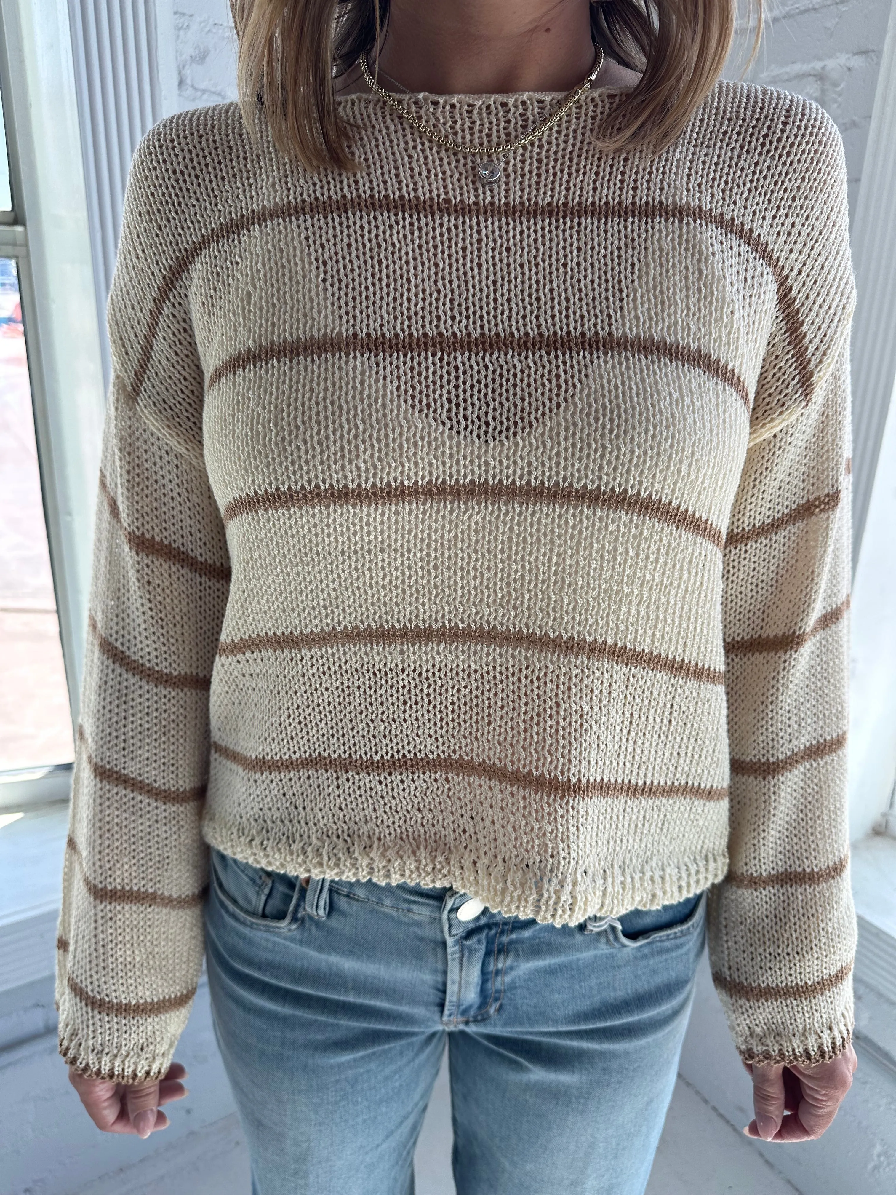Taylor Striped Knit Top Ivory