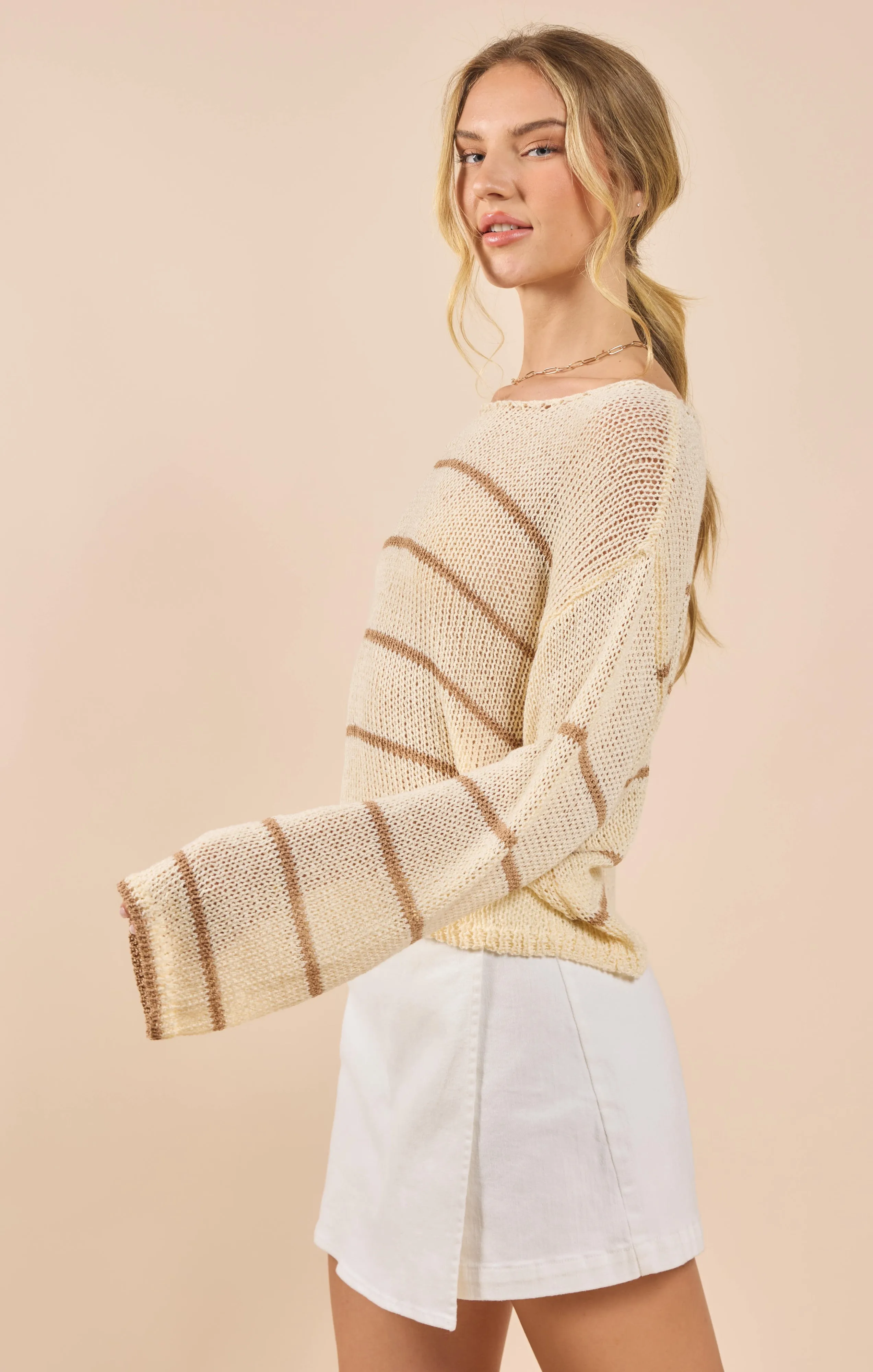 Taylor Striped Knit Top Ivory