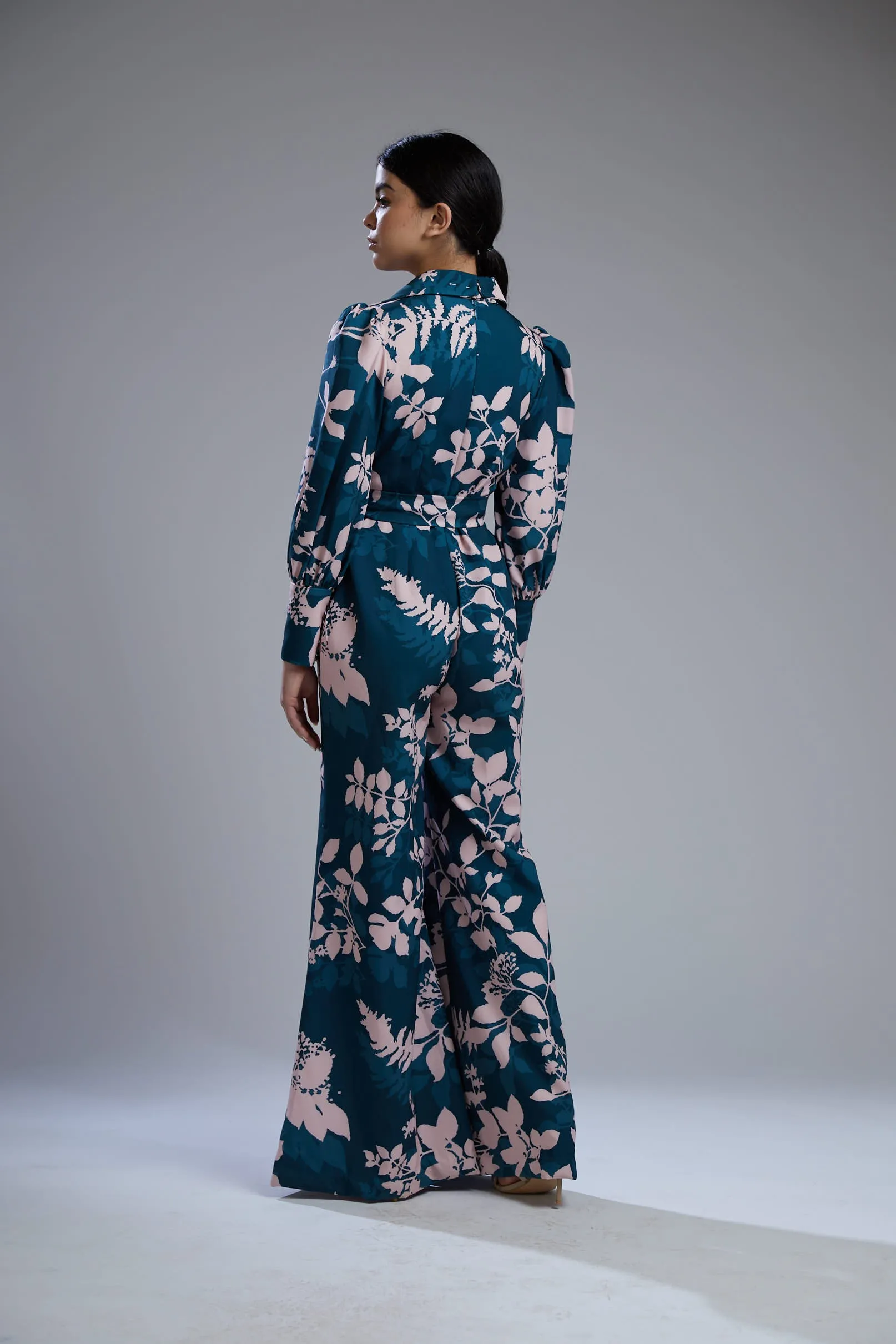 Teal & Pink Floral Print Jumpsuit