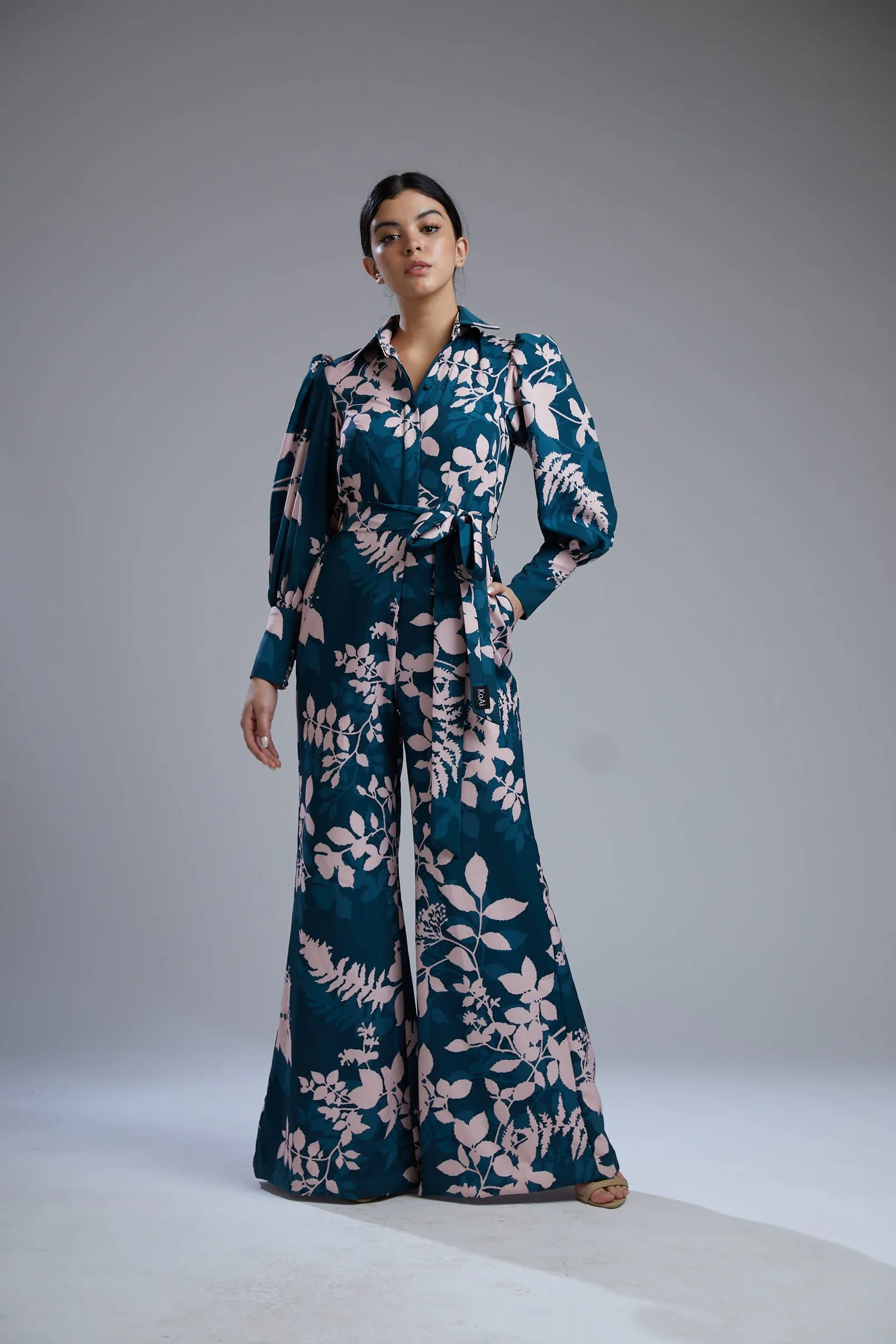 Teal & Pink Floral Print Jumpsuit