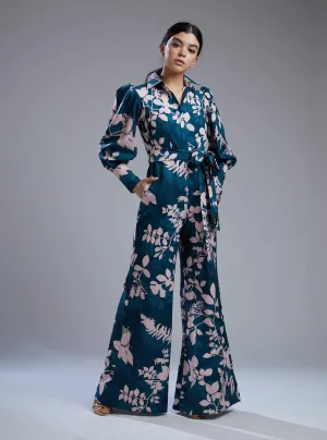 Teal & Pink Floral Print Jumpsuit