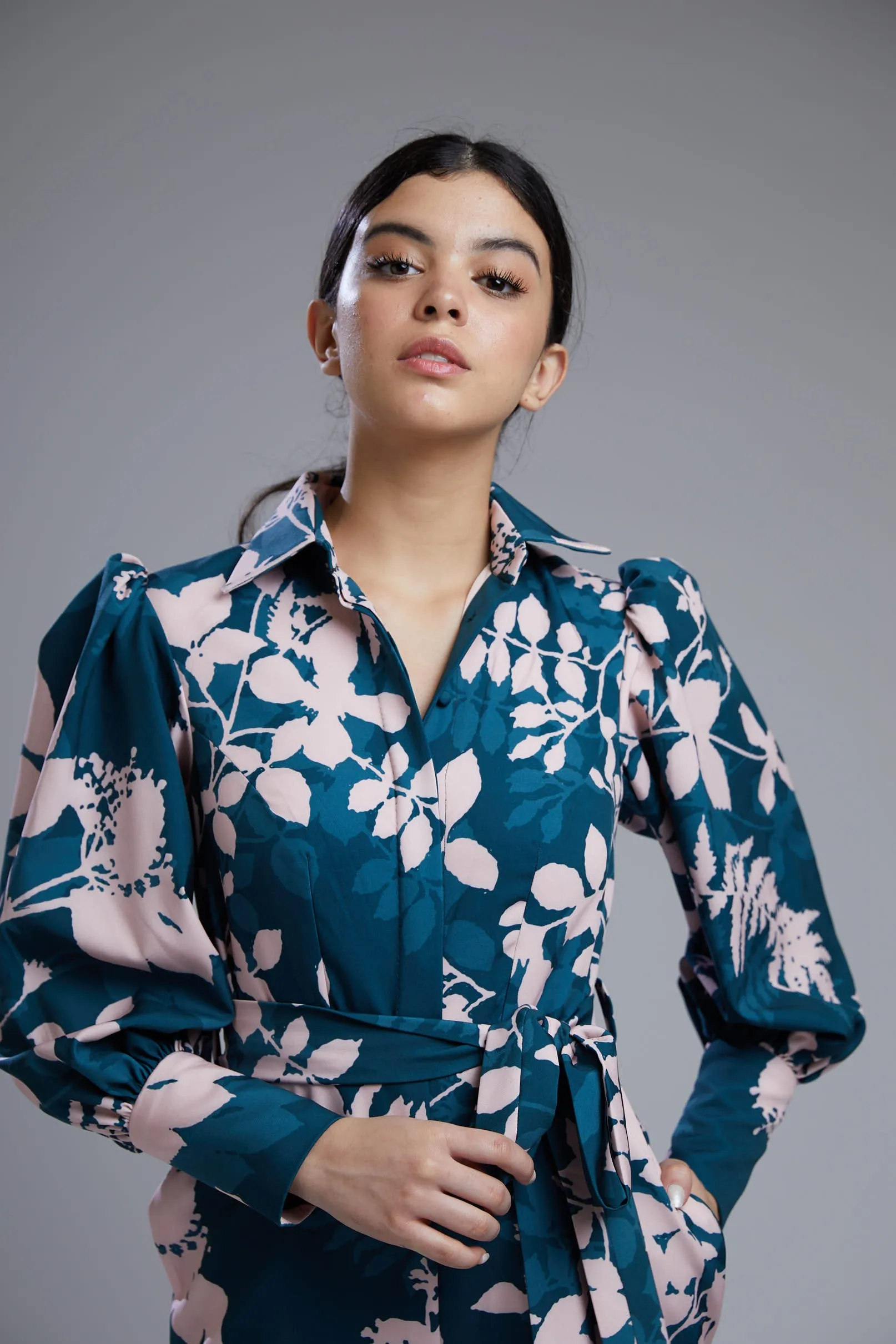 Teal & Pink Floral Print Jumpsuit