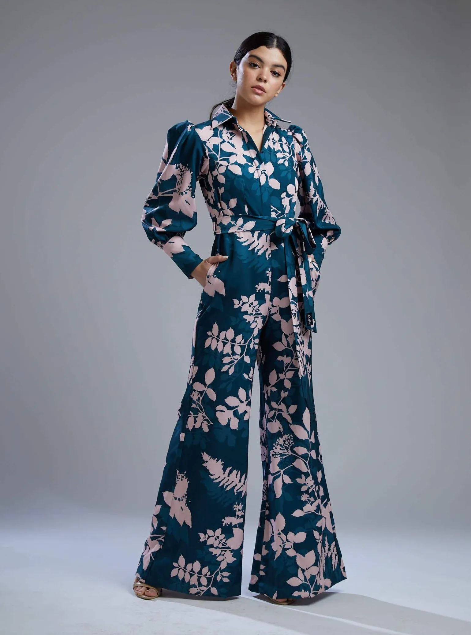 Teal & Pink Floral Print Jumpsuit