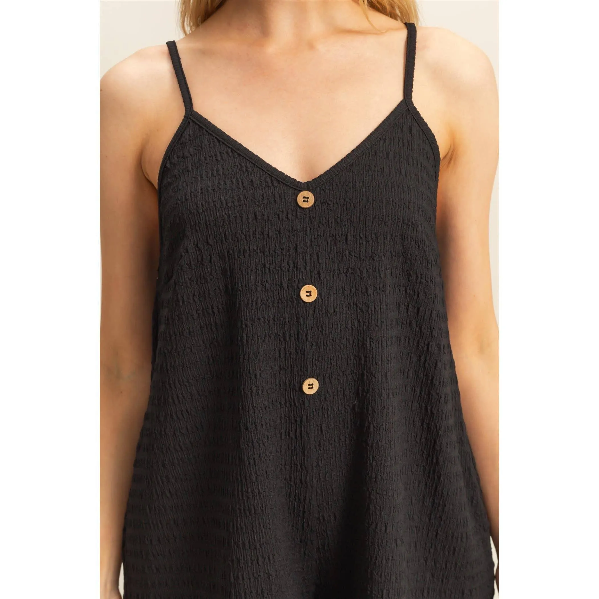 Textured Knit Button Detail Romper