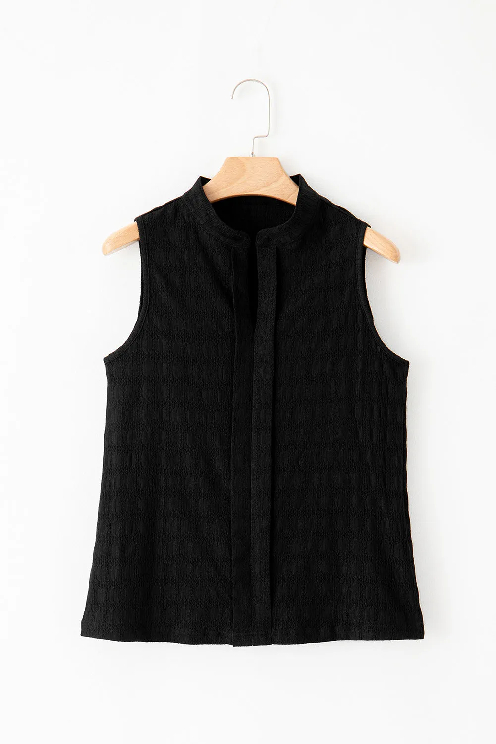 Textured Split V Neck Sleeveless Shirt