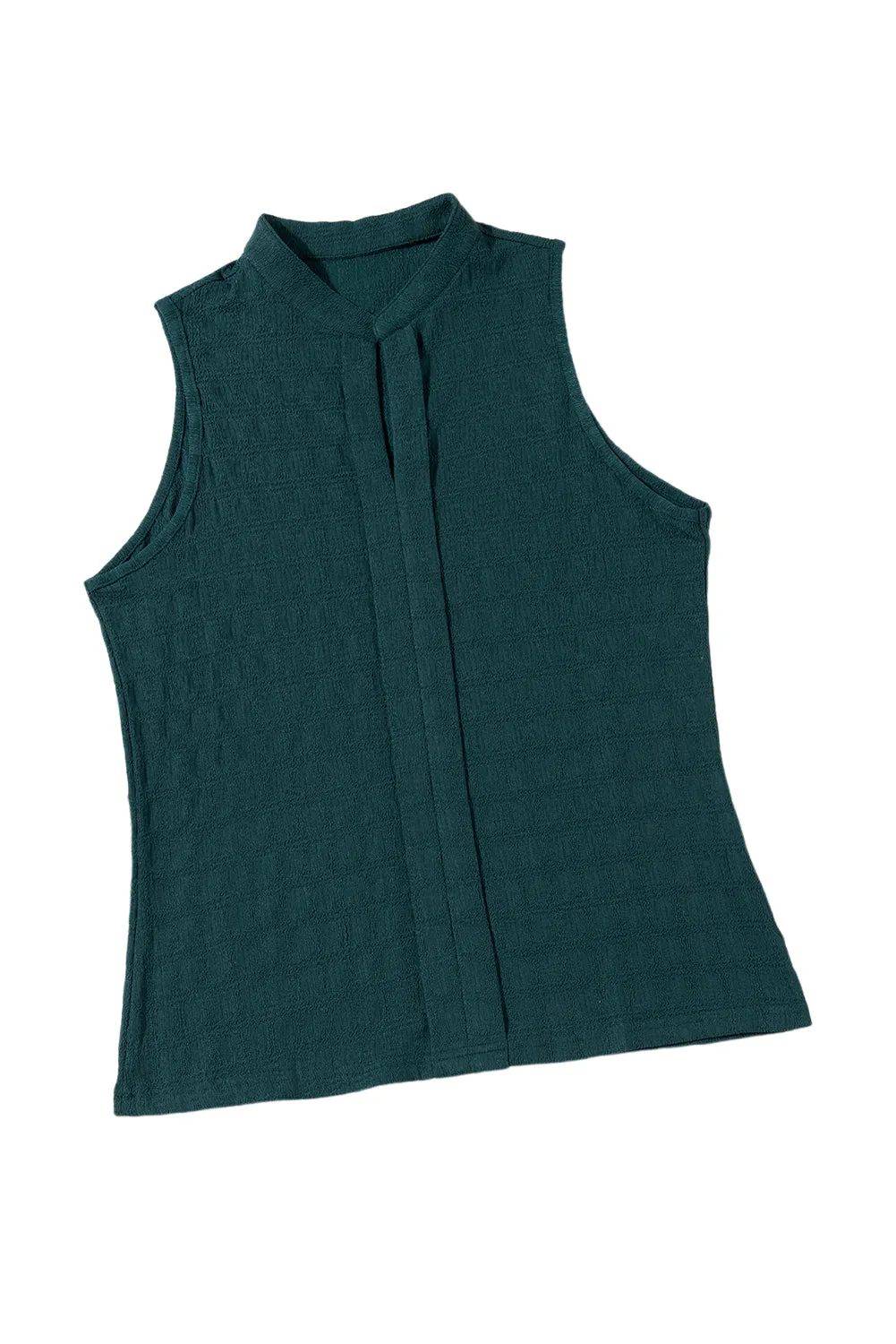 Textured Split V Neck Sleeveless Shirt