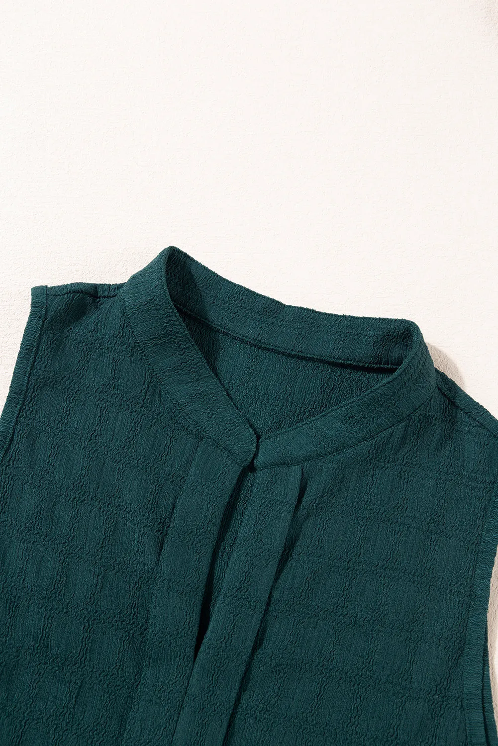 Textured Split V Neck Sleeveless Shirt