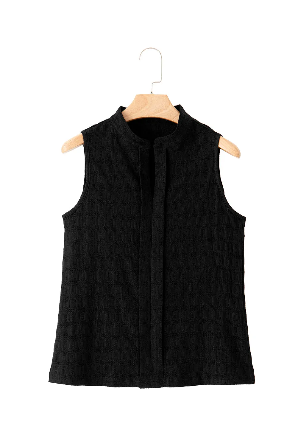 Textured Split V Neck Sleeveless Shirt
