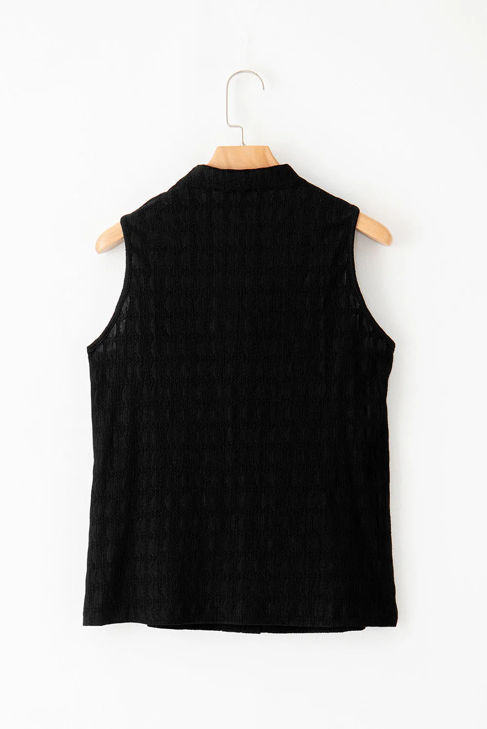Textured Split V Neck Sleeveless Shirt
