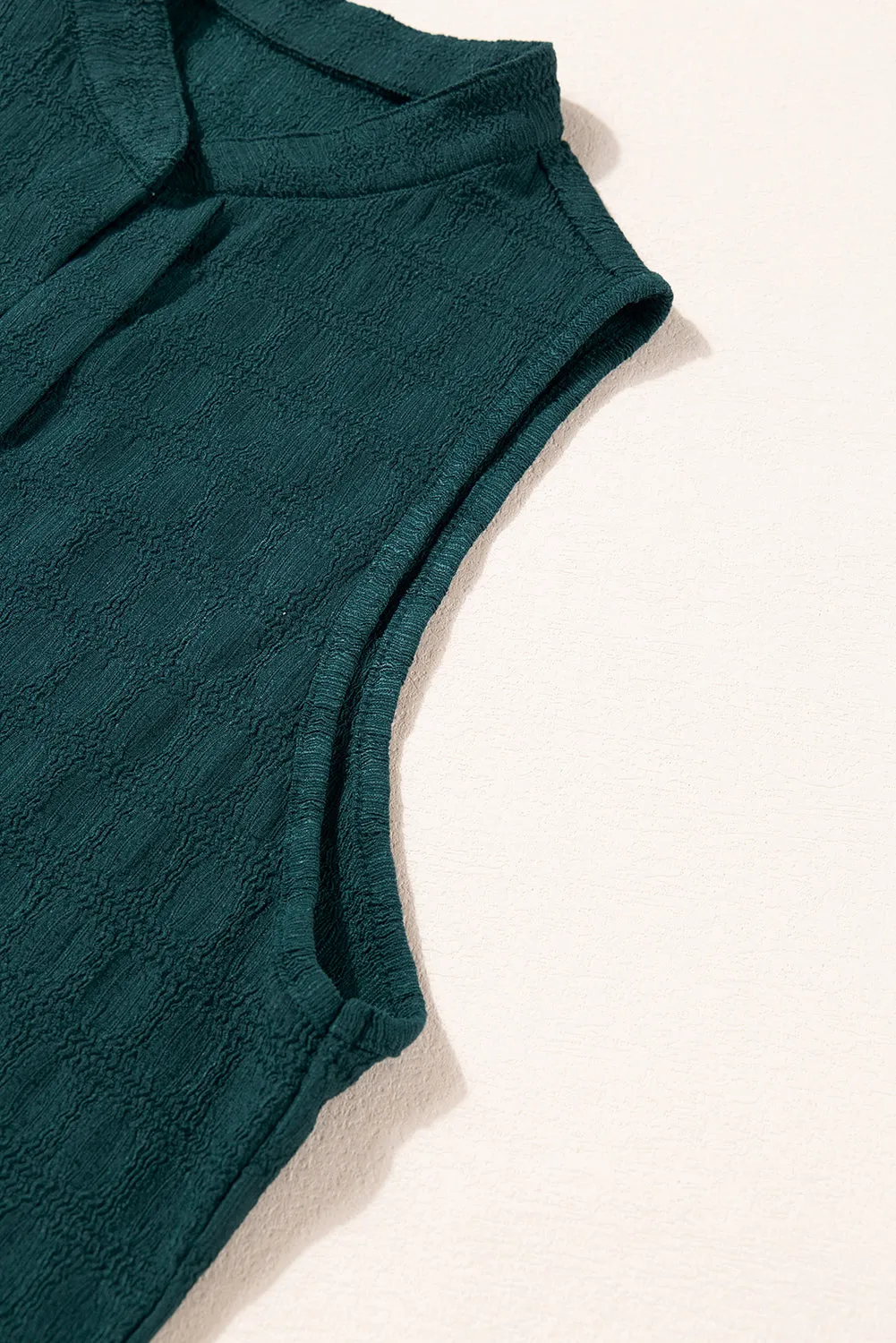 Textured Split V Neck Sleeveless Shirt