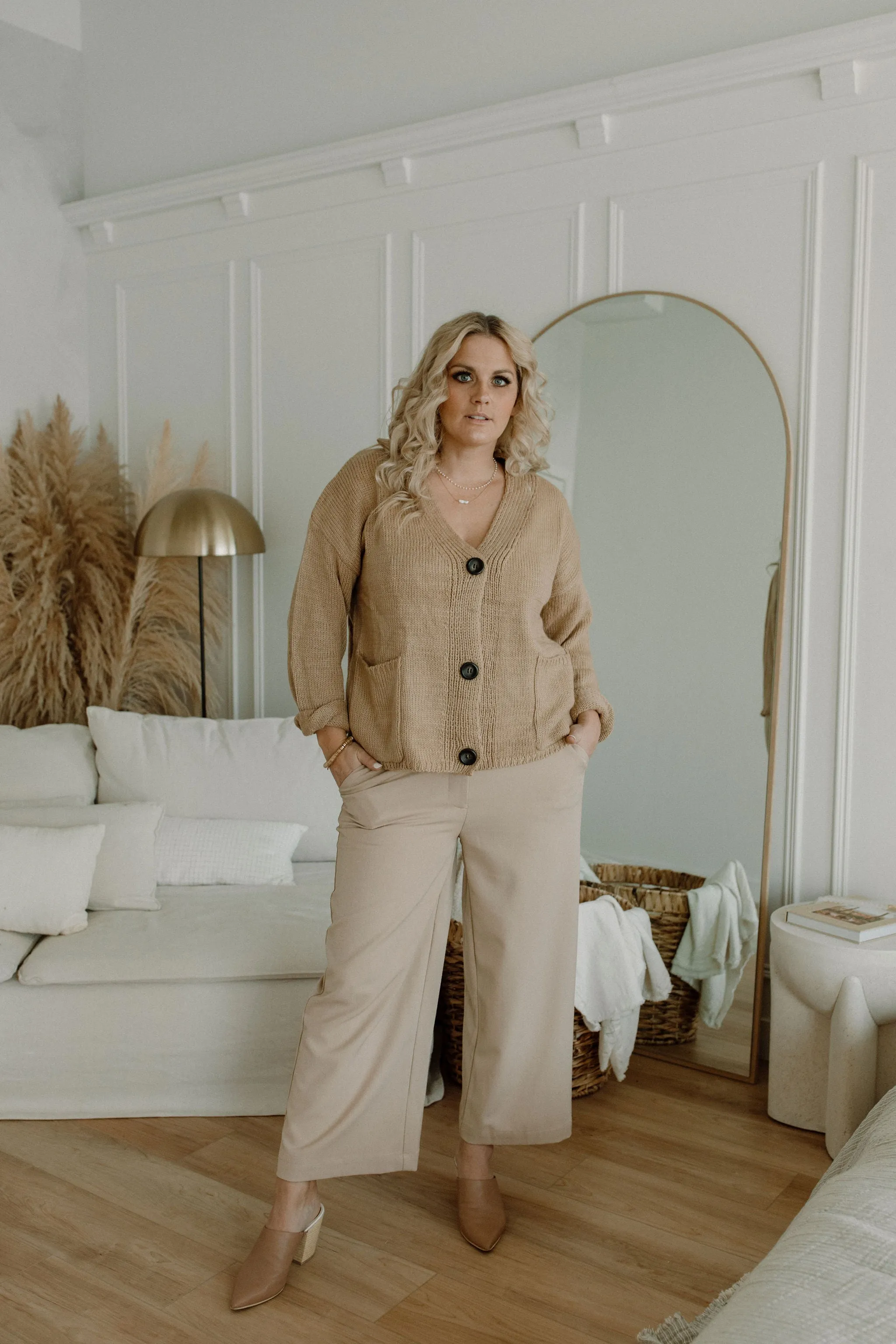 The Ashley Button Cardigan - Latte - PLUS