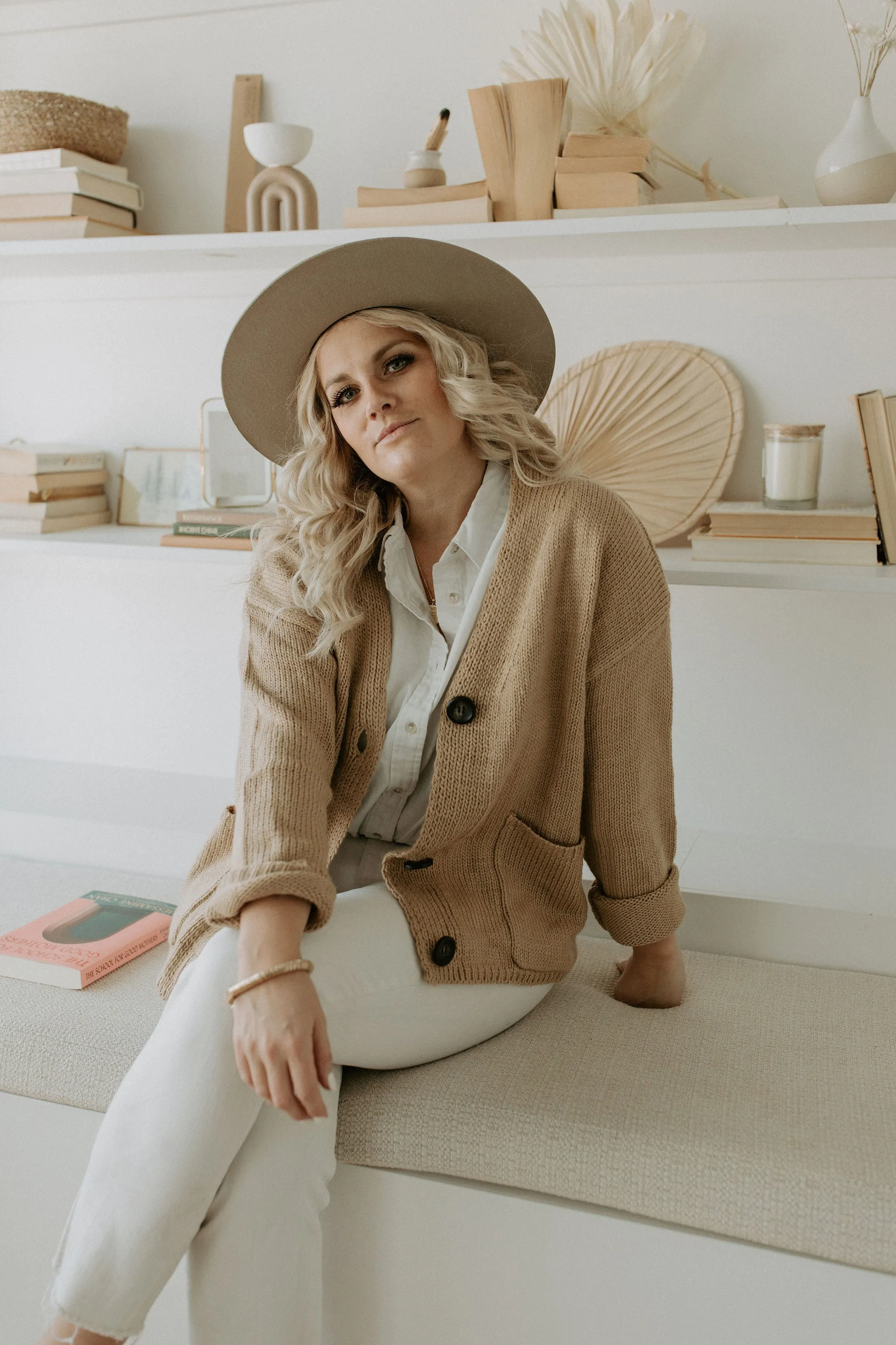 The Ashley Button Cardigan - Latte - PLUS