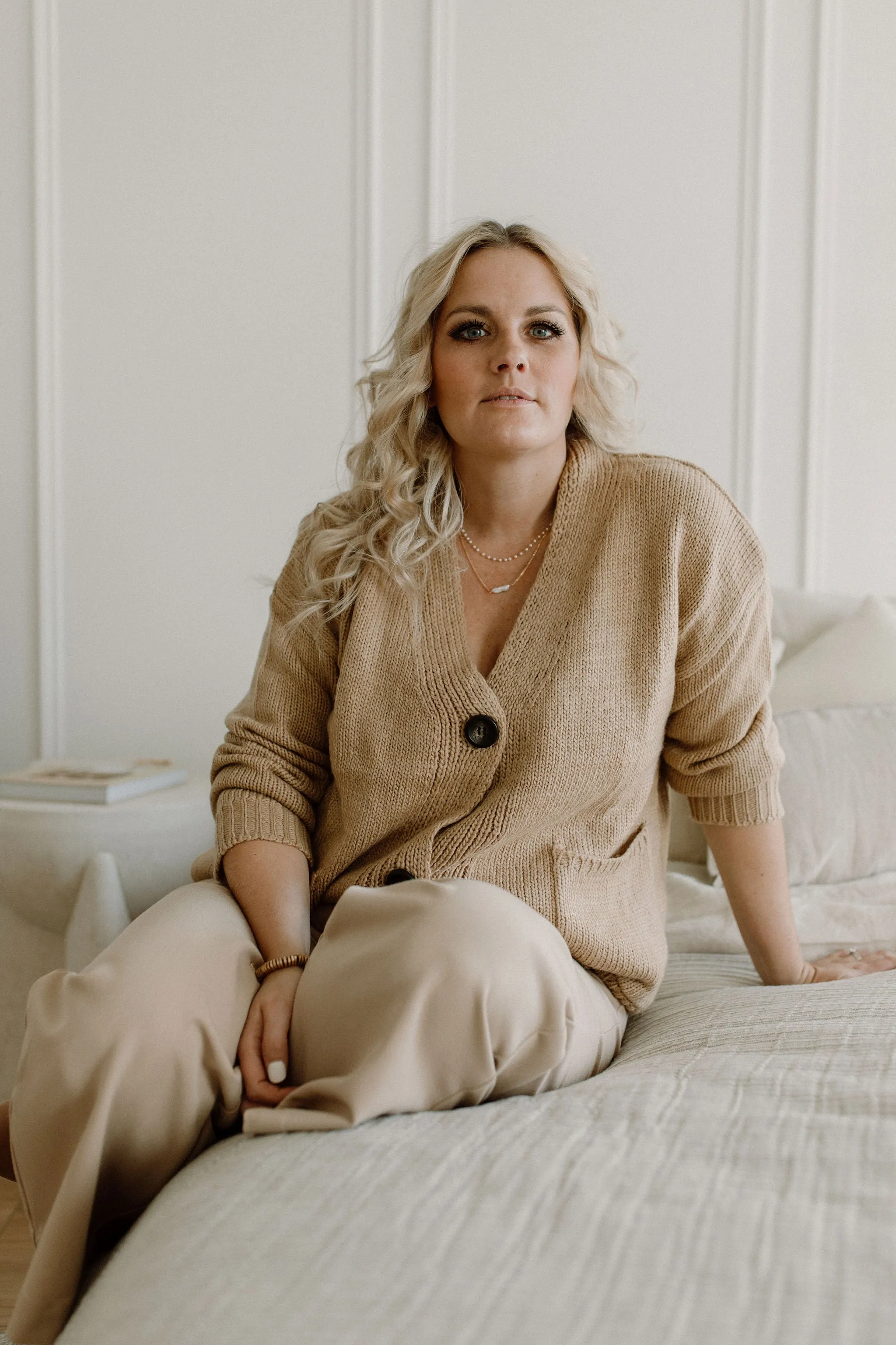 The Ashley Button Cardigan - Latte - PLUS