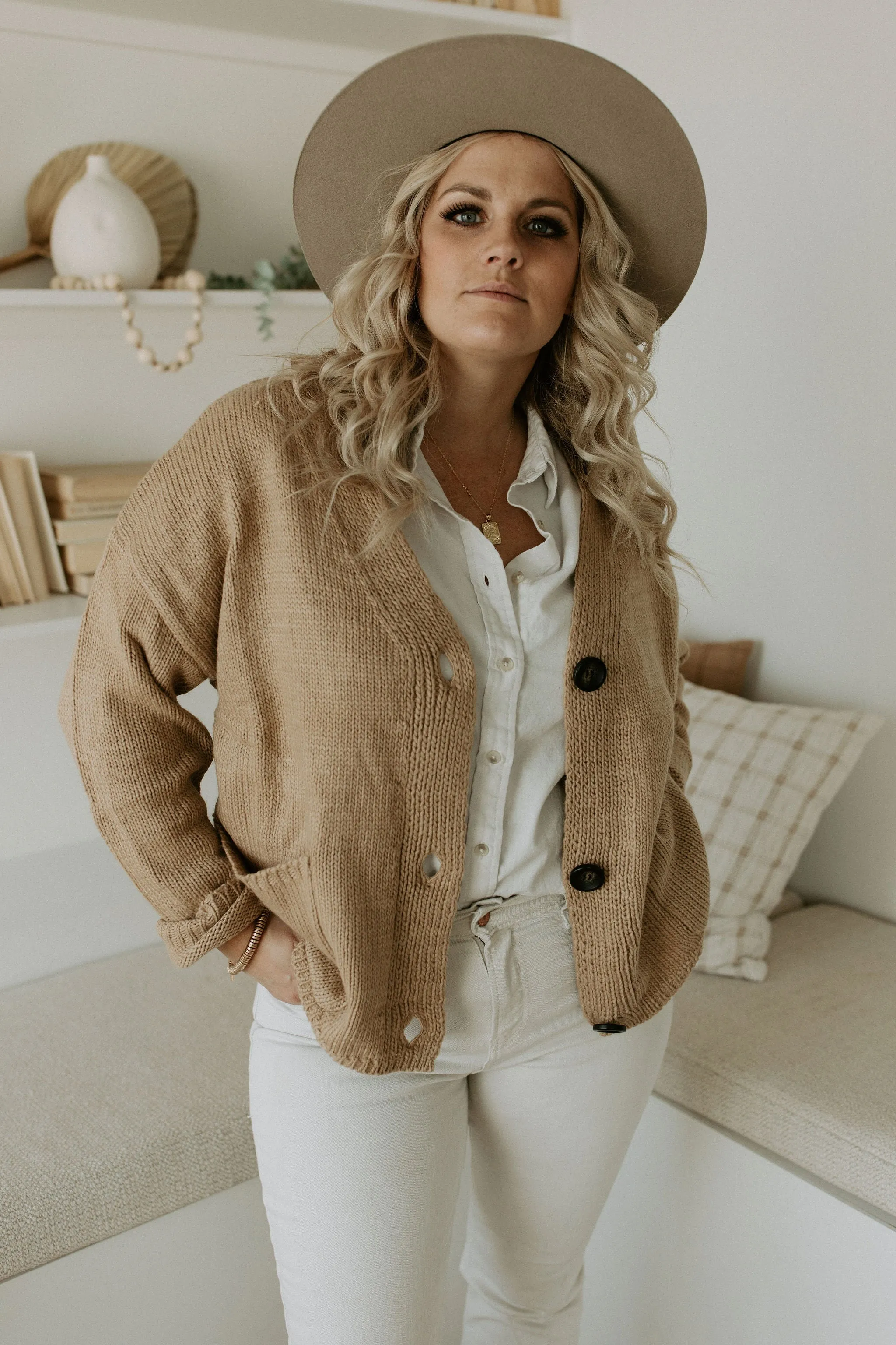 The Ashley Button Cardigan - Latte - PLUS