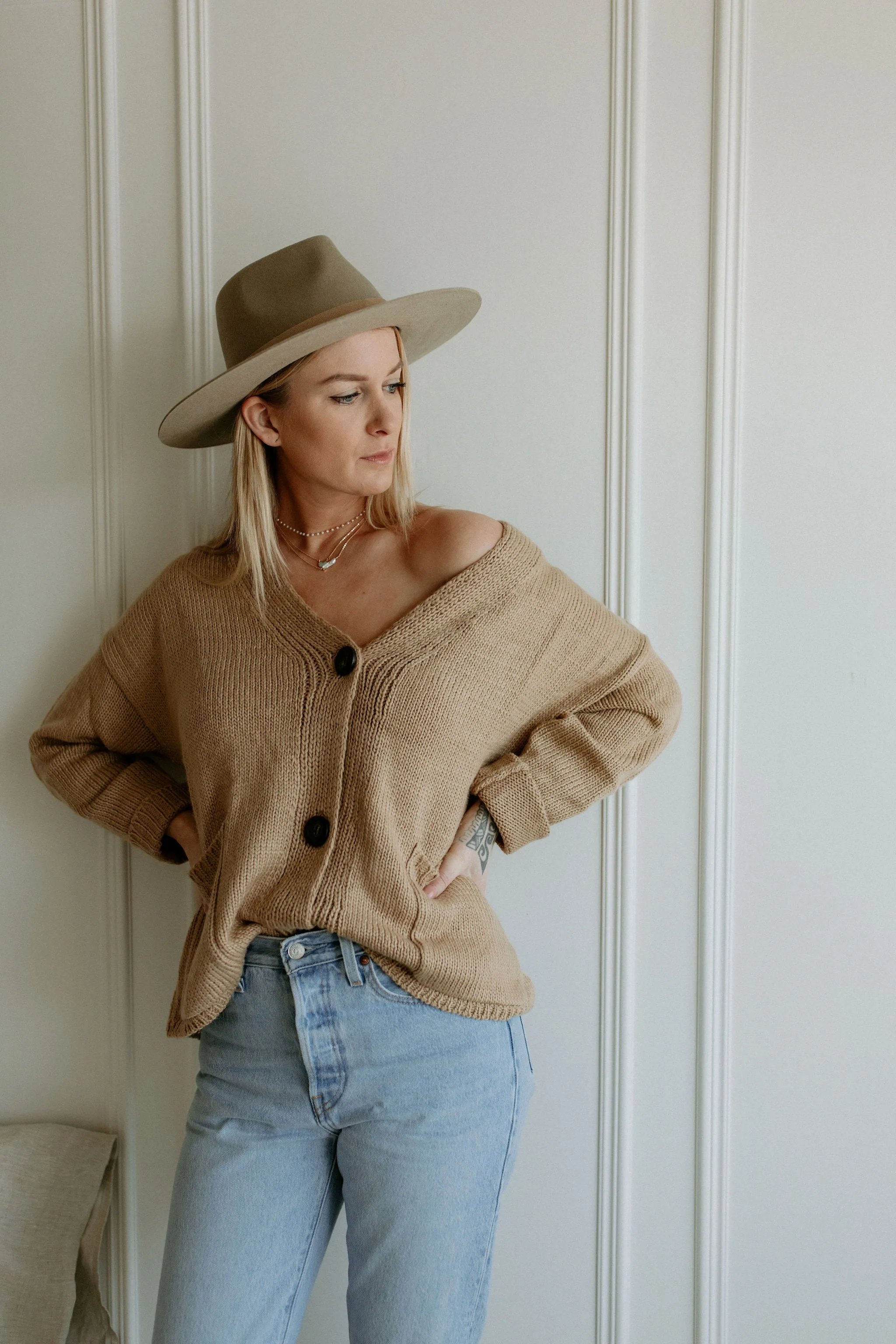 The Ashley Button Cardigan - Latte - PLUS