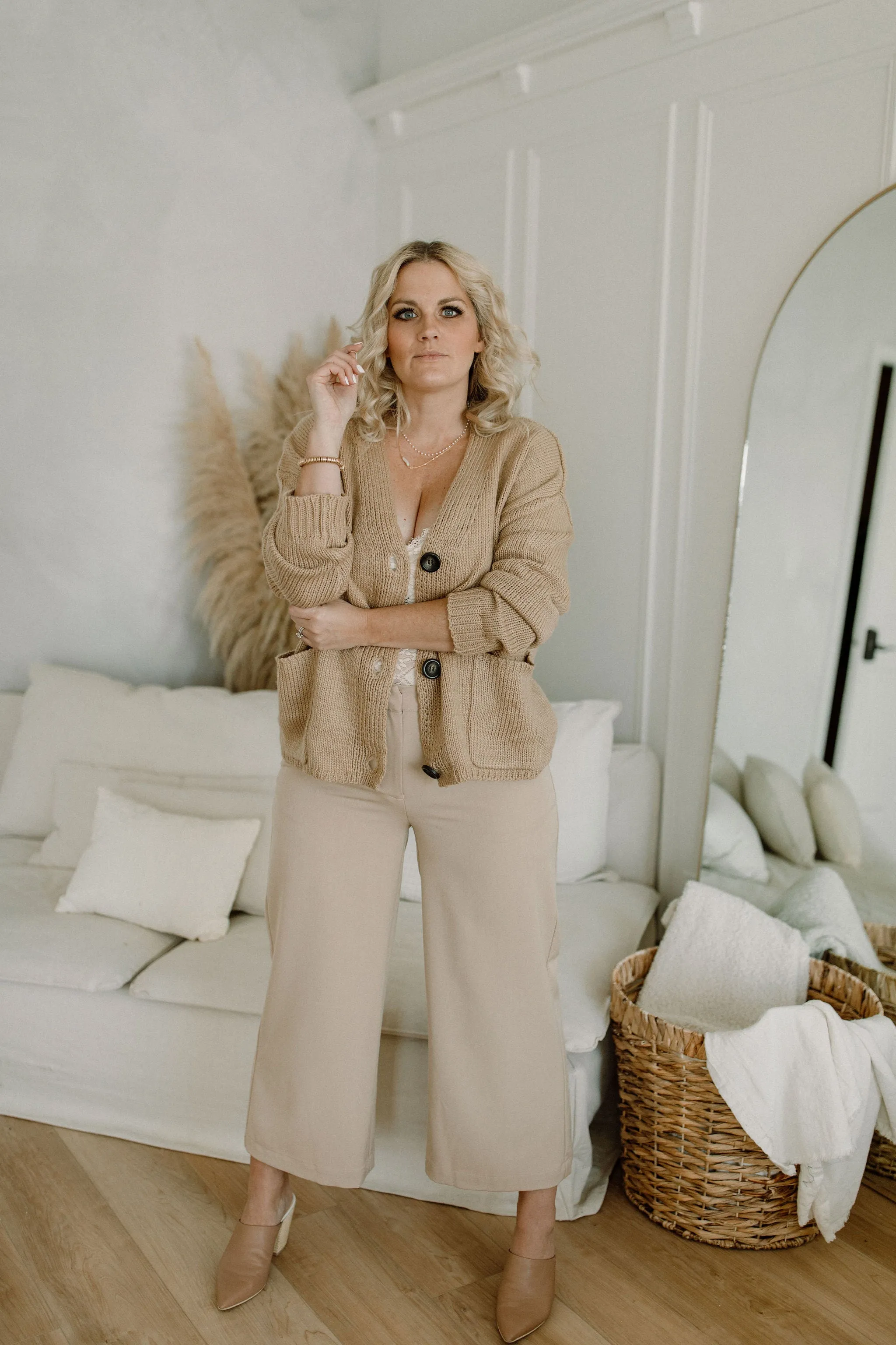 The Ashley Button Cardigan - Latte - PLUS