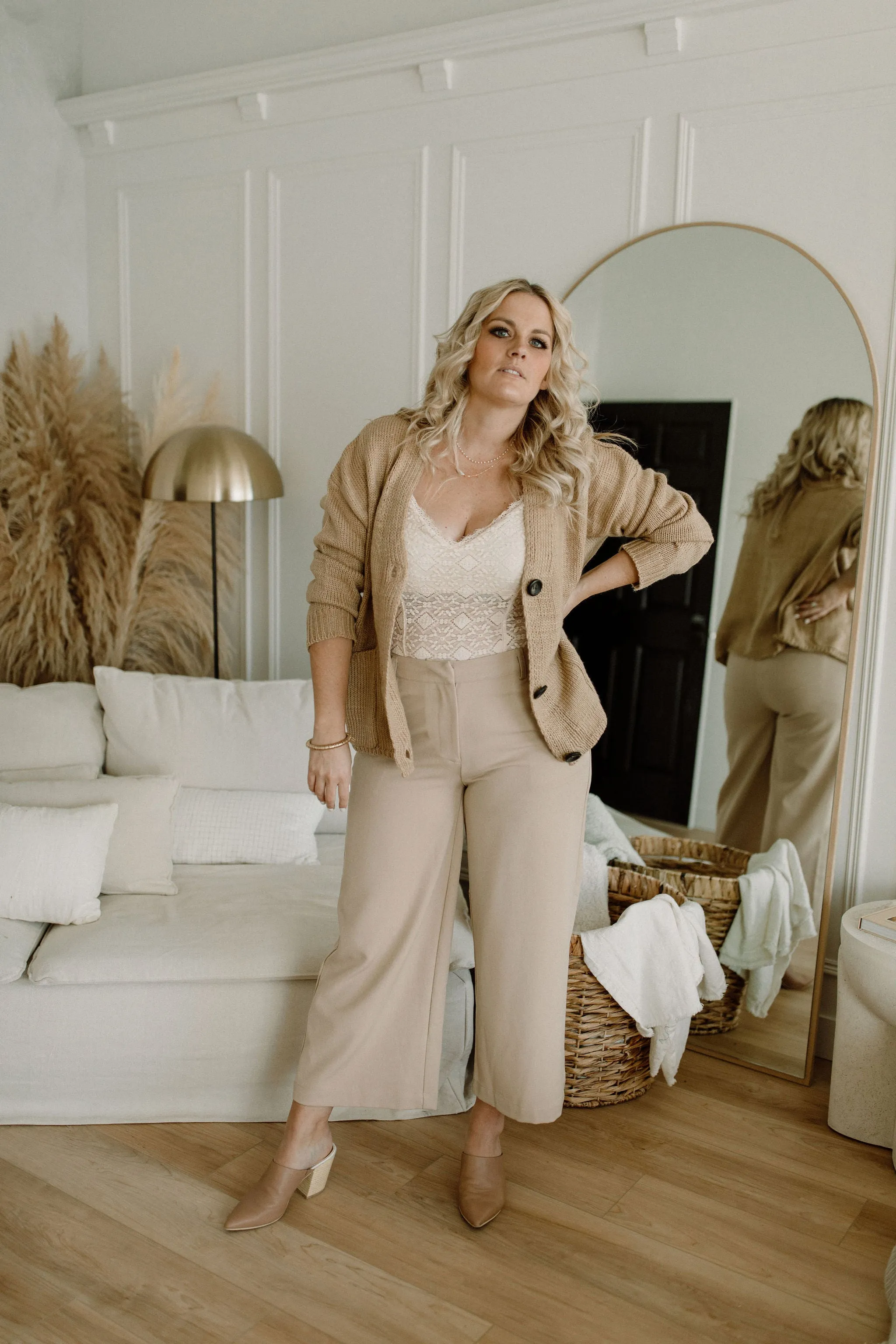 The Ashley Button Cardigan - Latte - PLUS