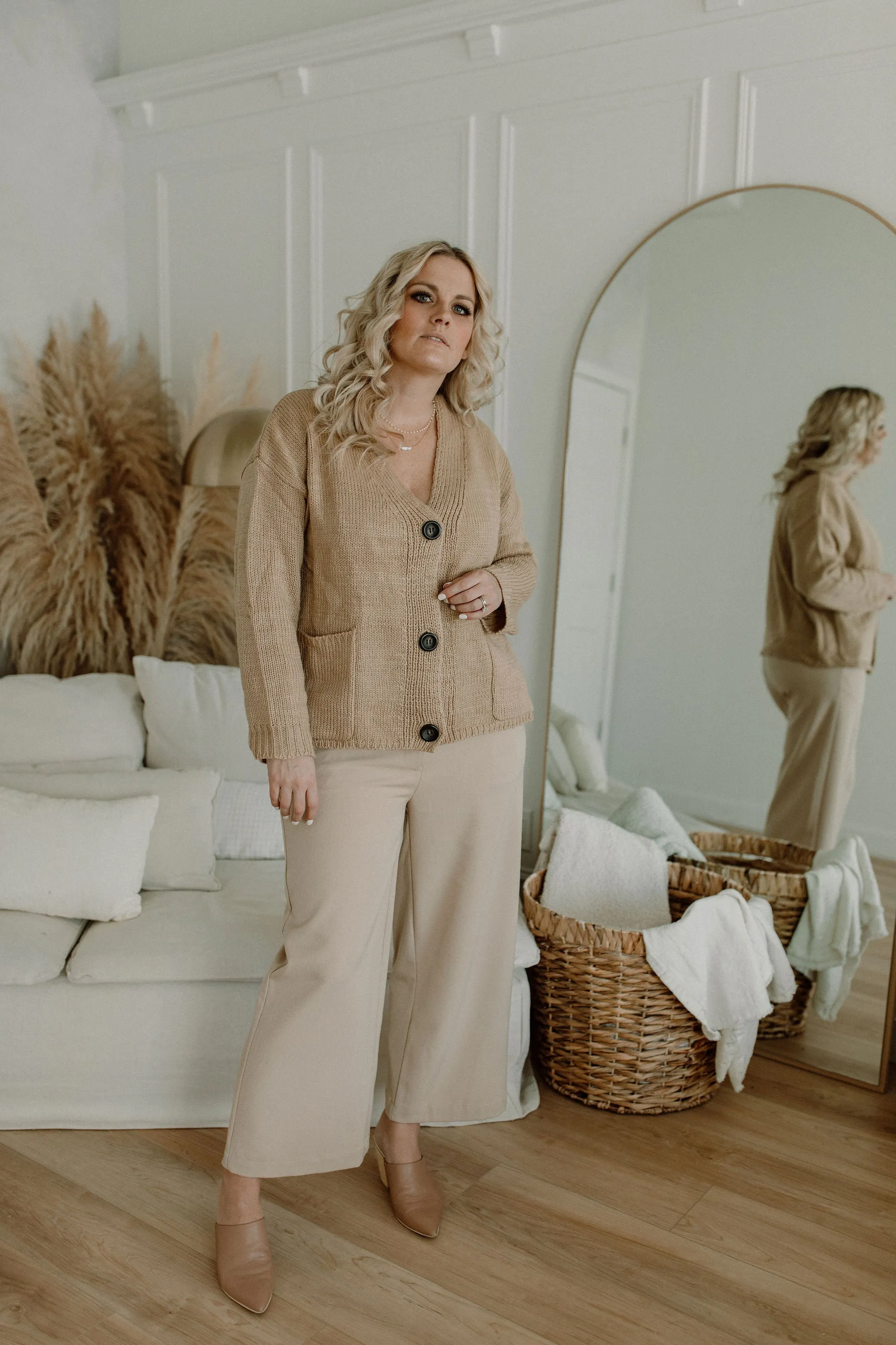 The Ashley Button Cardigan - Latte - PLUS
