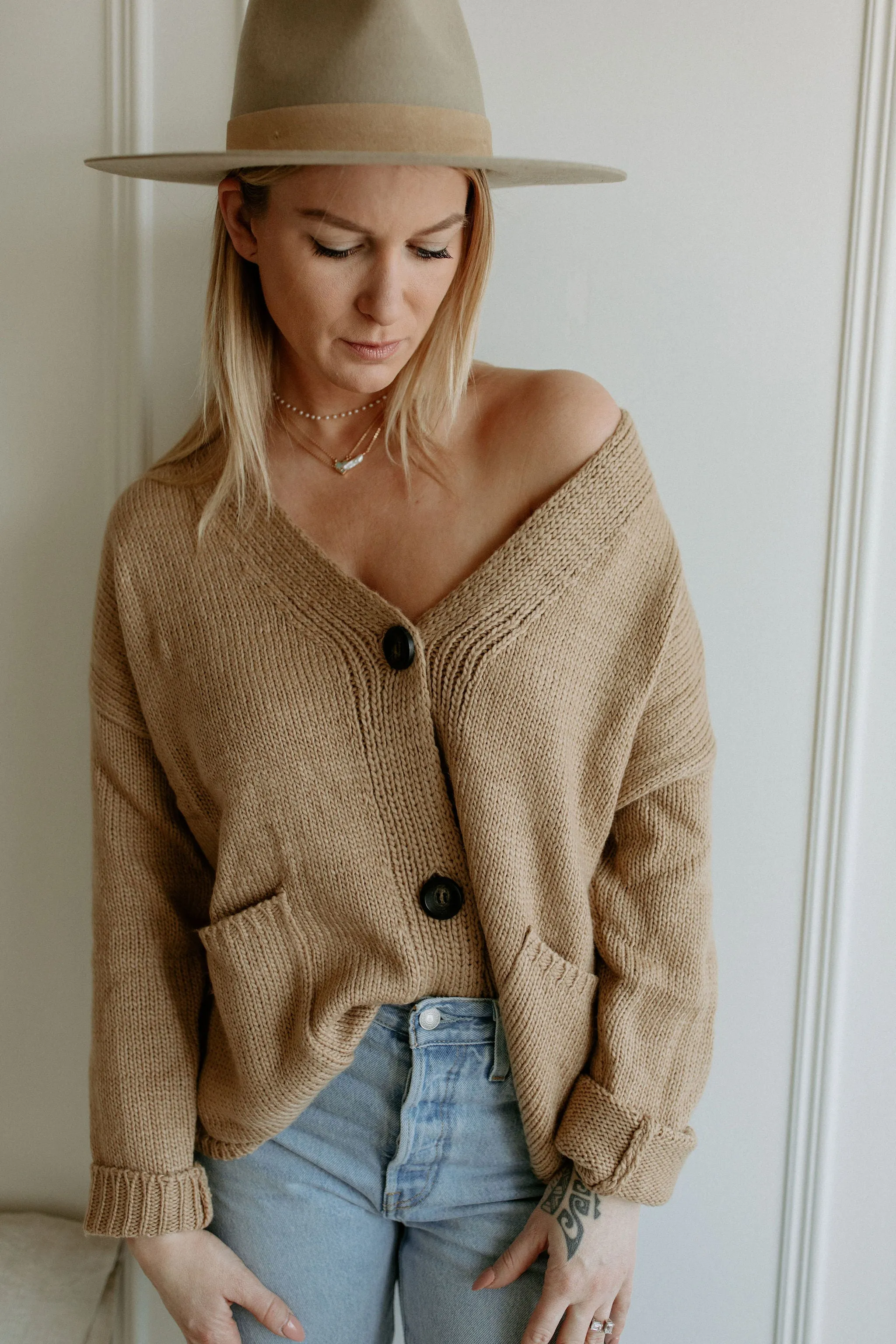 The Ashley Button Cardigan - Latte - PLUS