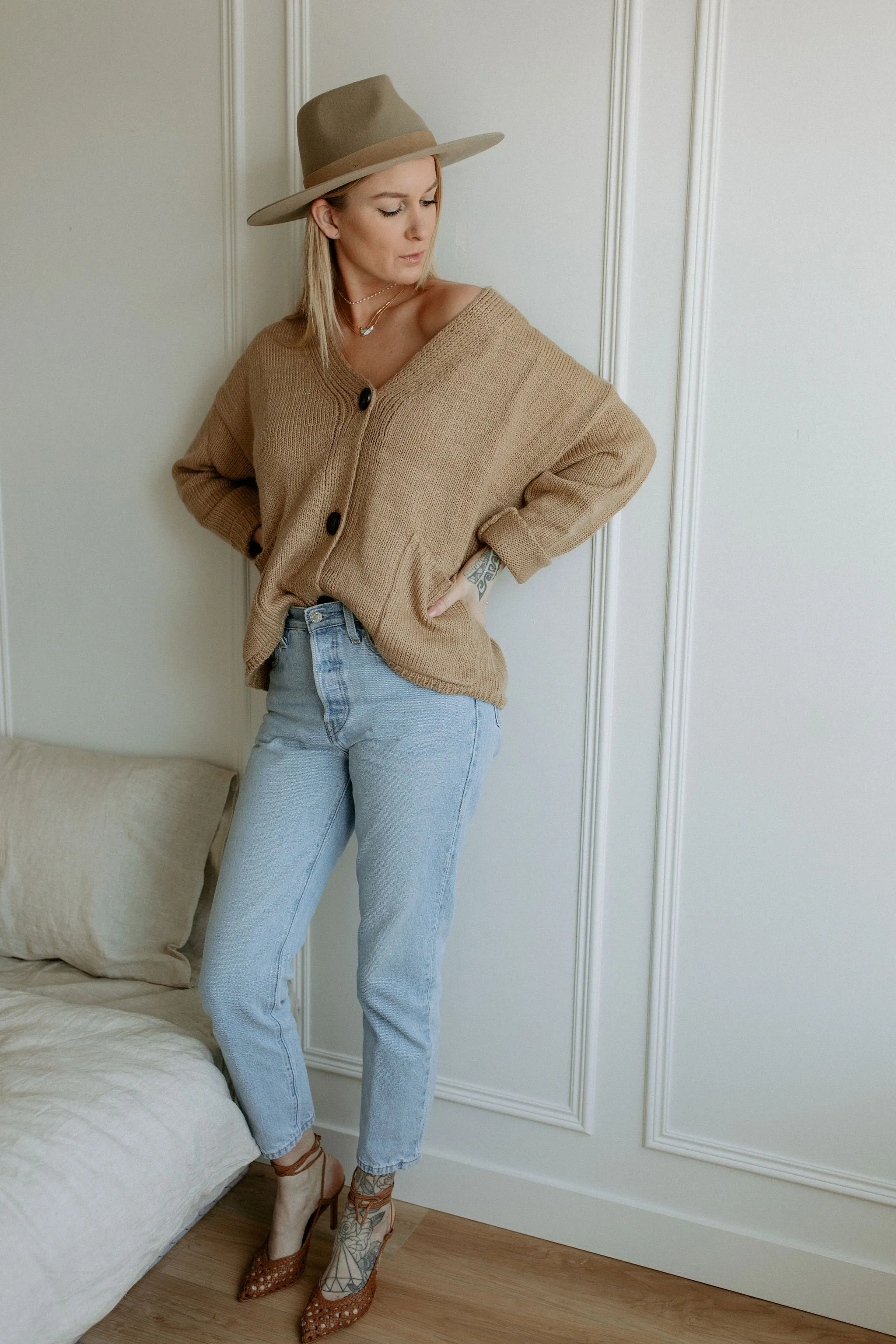 The Ashley Button Cardigan - Latte - PLUS
