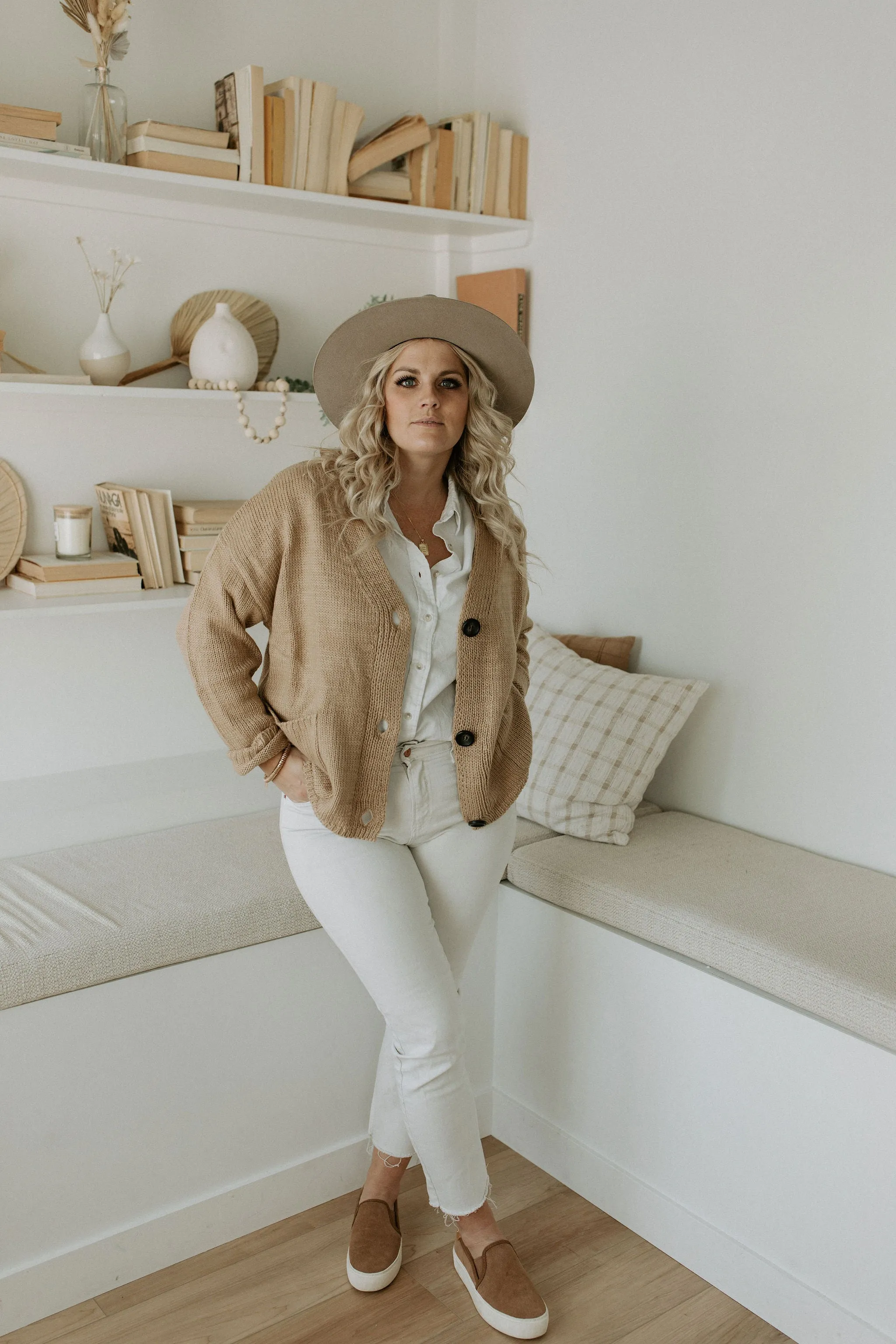 The Ashley Button Cardigan - Latte - PLUS