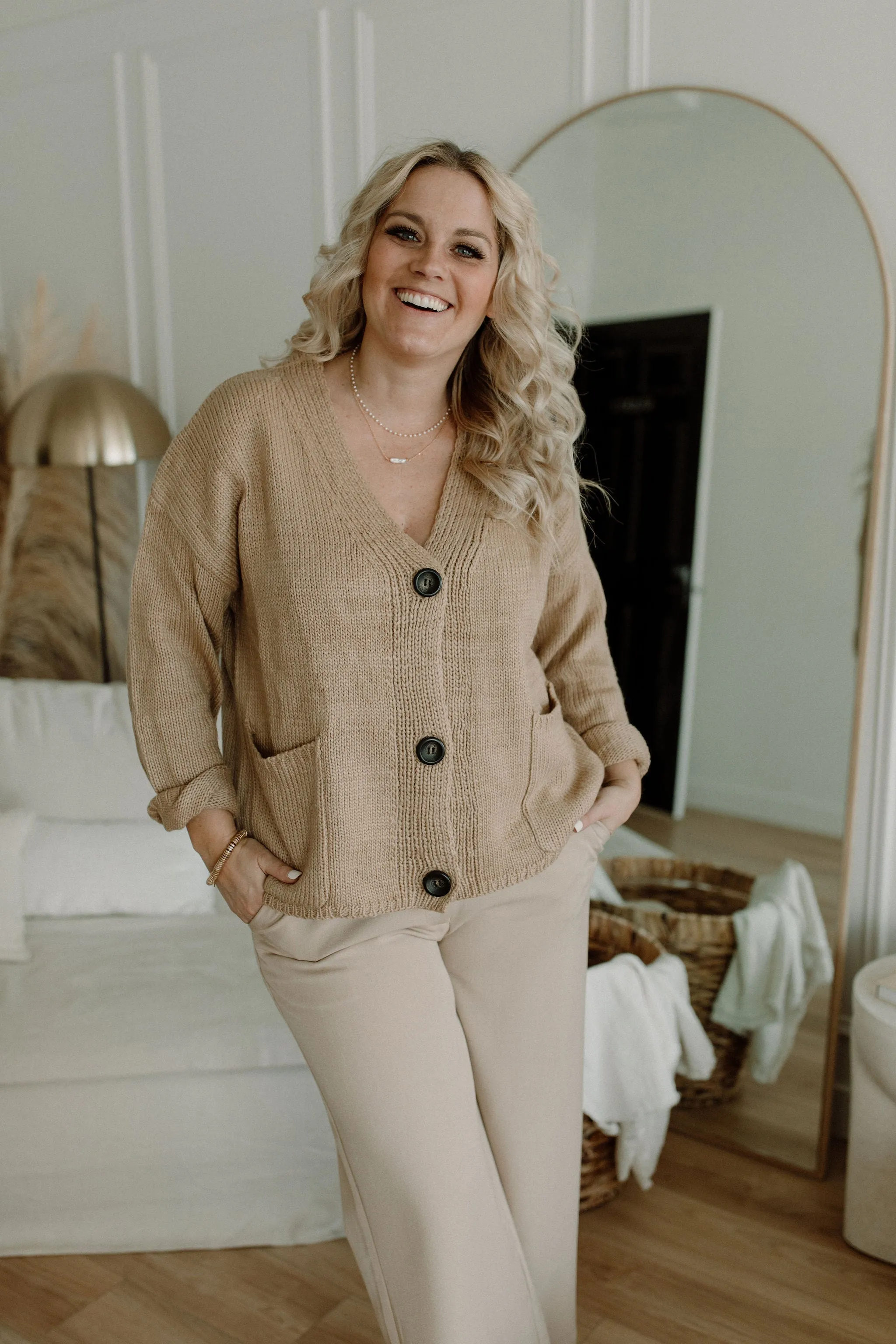 The Ashley Button Cardigan - Latte - PLUS