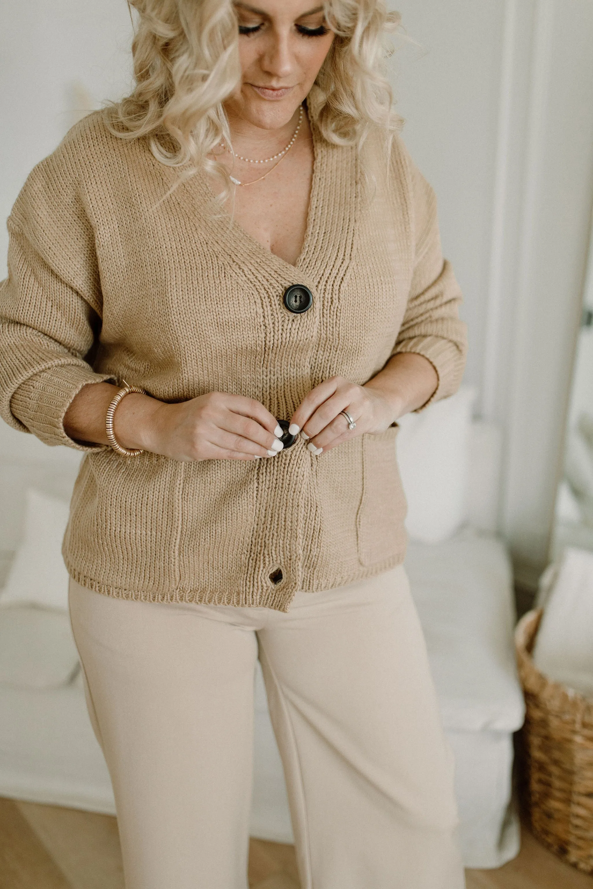 The Ashley Button Cardigan - Latte - PLUS