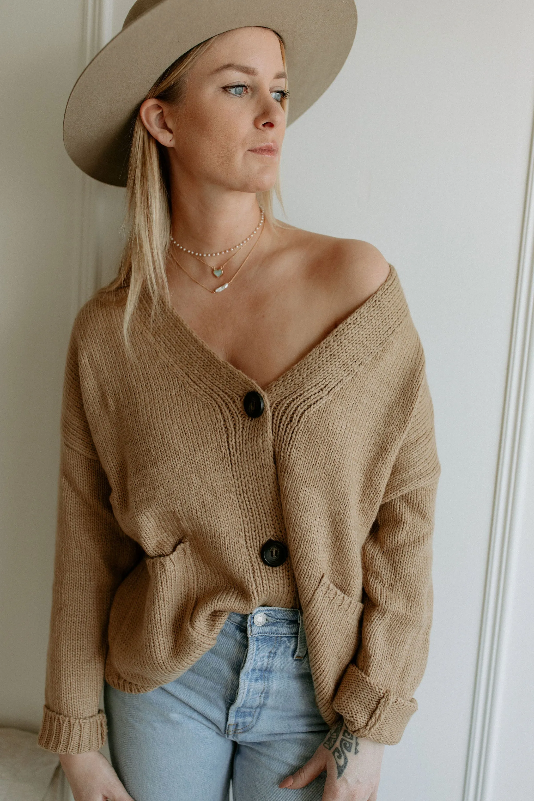 The Ashley Button Cardigan - Latte - PLUS