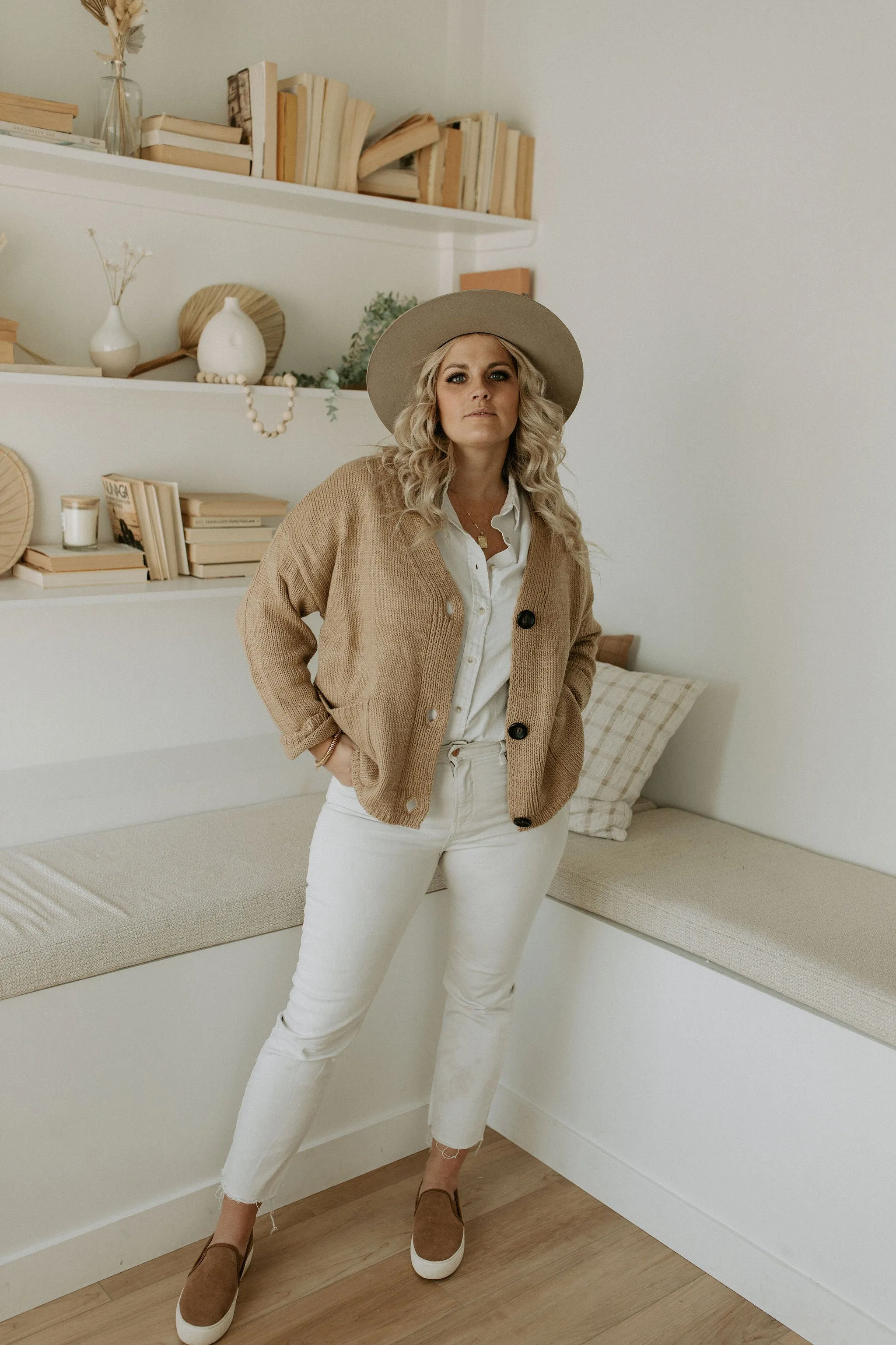 The Ashley Button Cardigan - Latte - PLUS