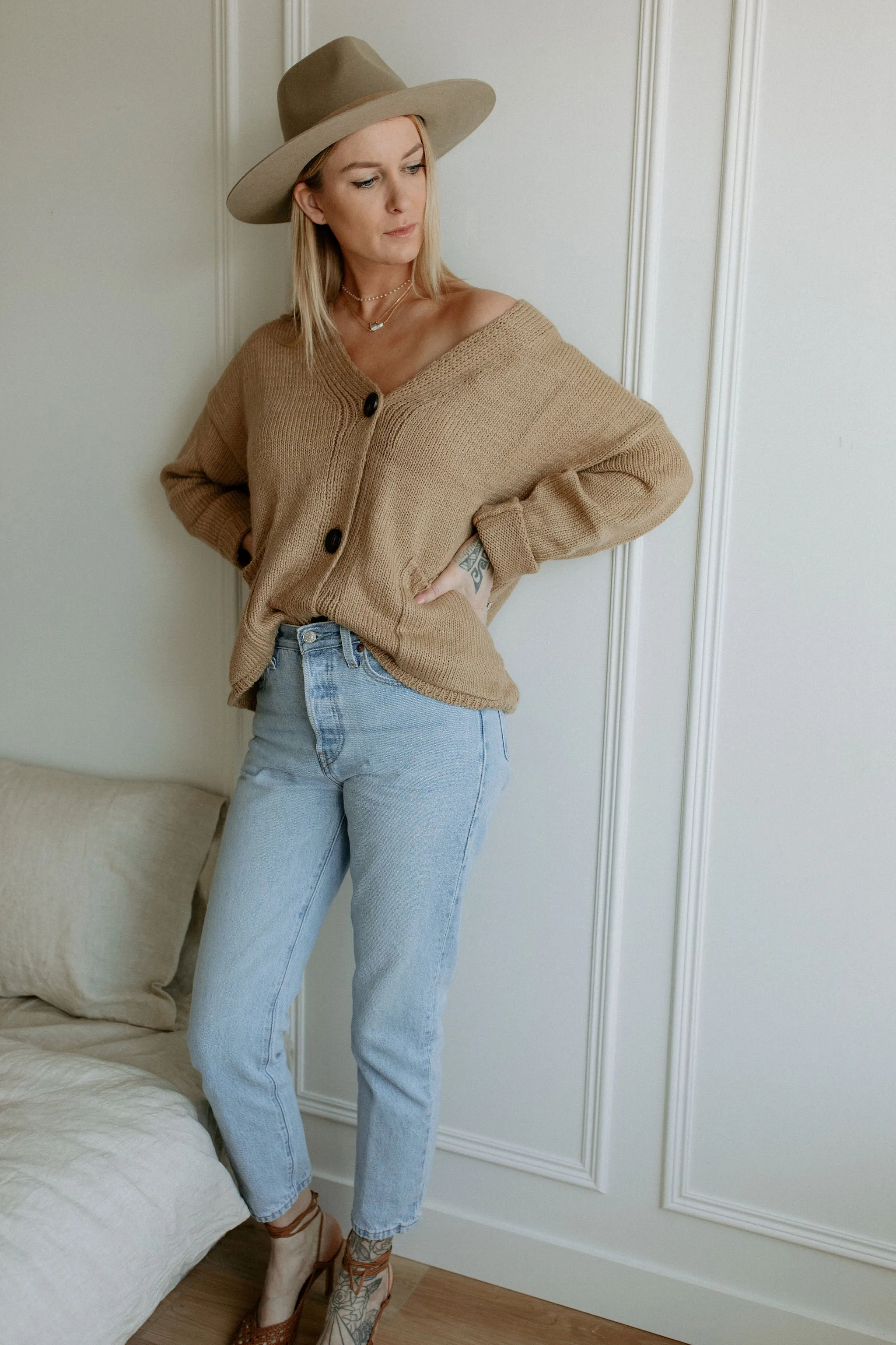 The Ashley Button Cardigan - Latte - PLUS