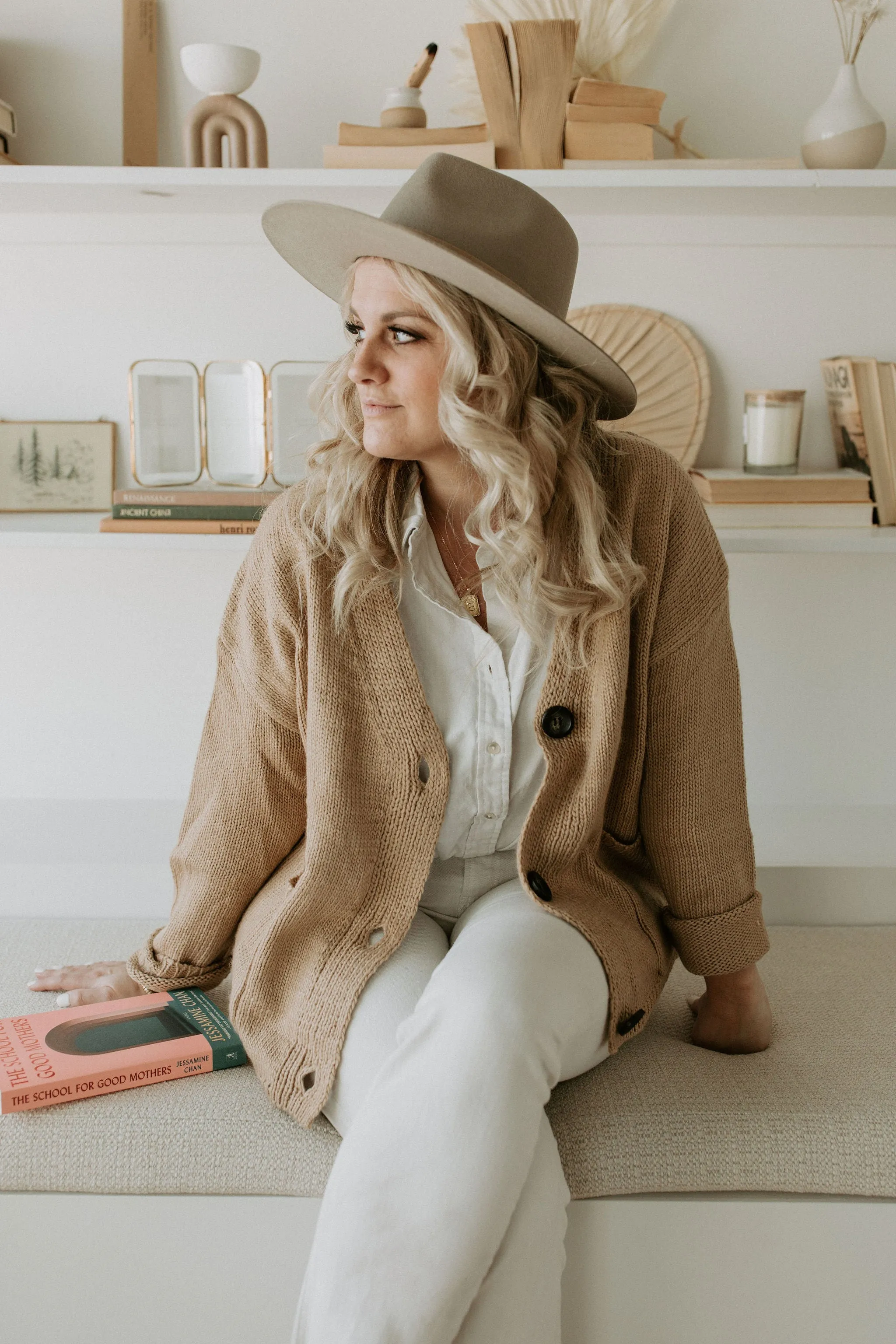 The Ashley Button Cardigan - Latte - PLUS