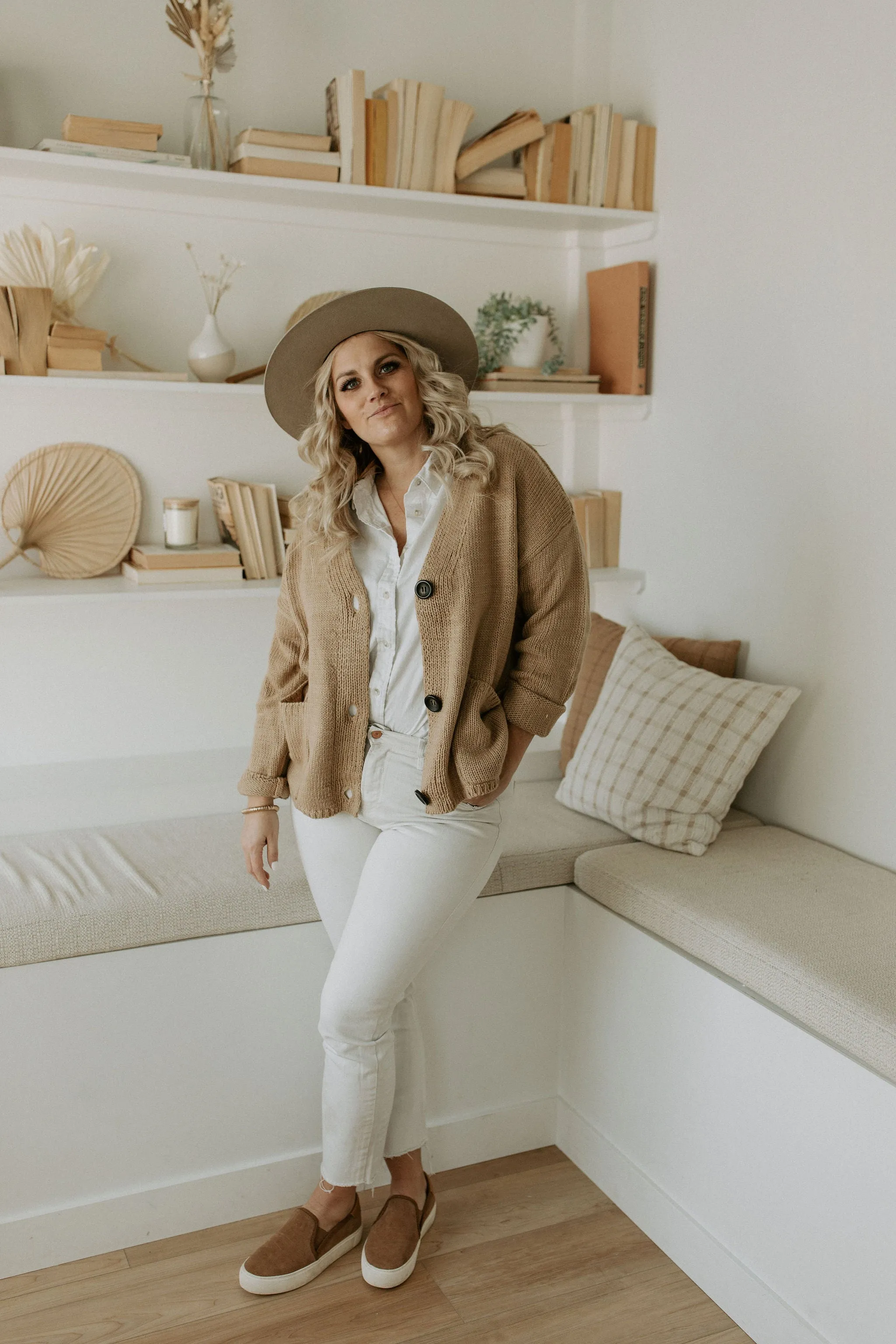 The Ashley Button Cardigan - Latte - PLUS