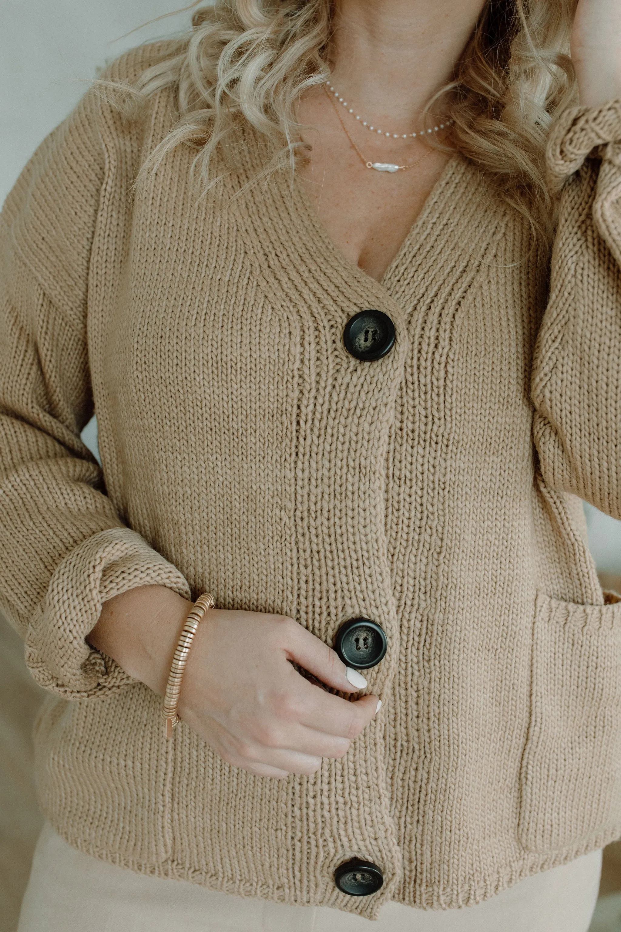 The Ashley Button Cardigan - Latte - PLUS