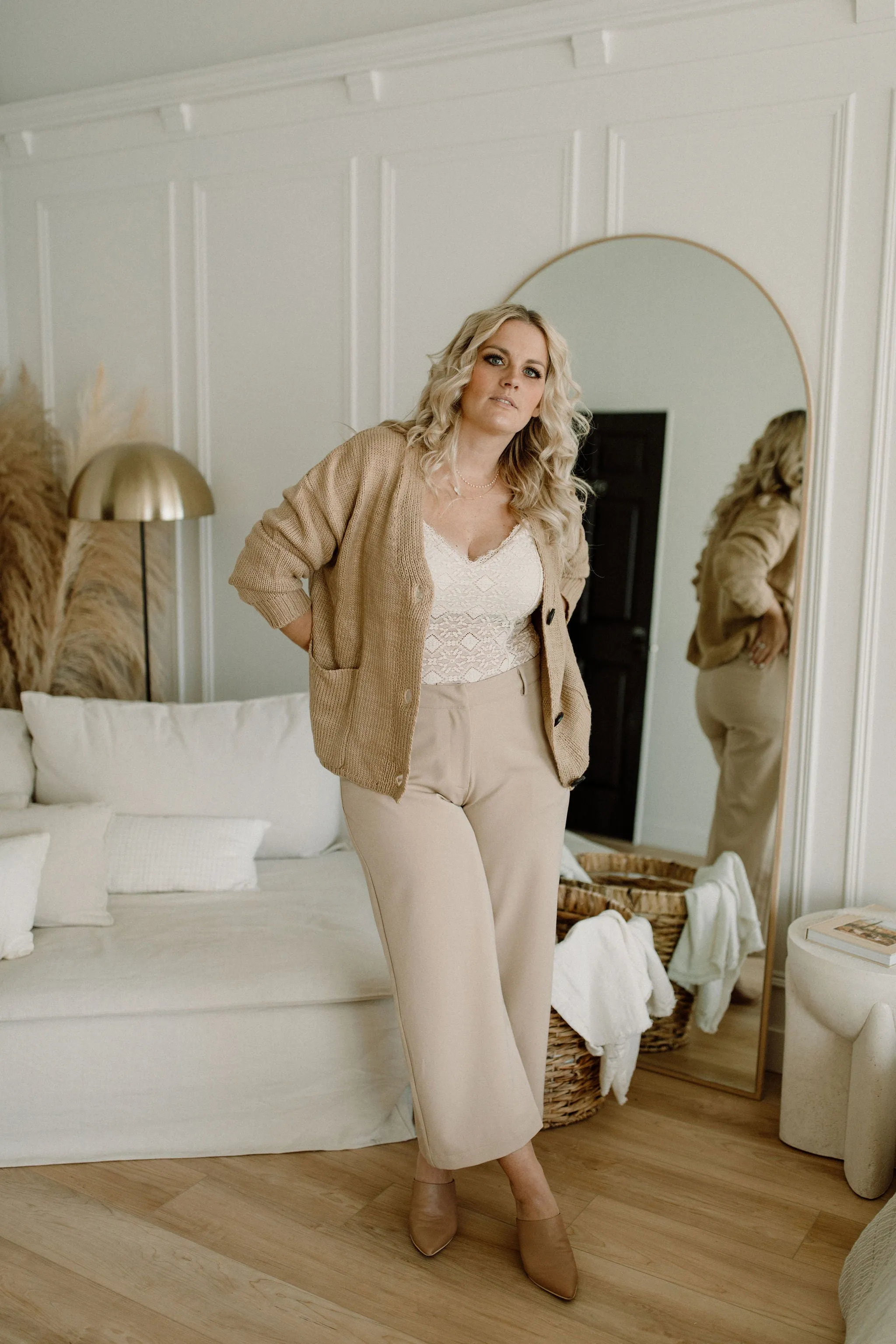 The Ashley Button Cardigan - Latte - PLUS