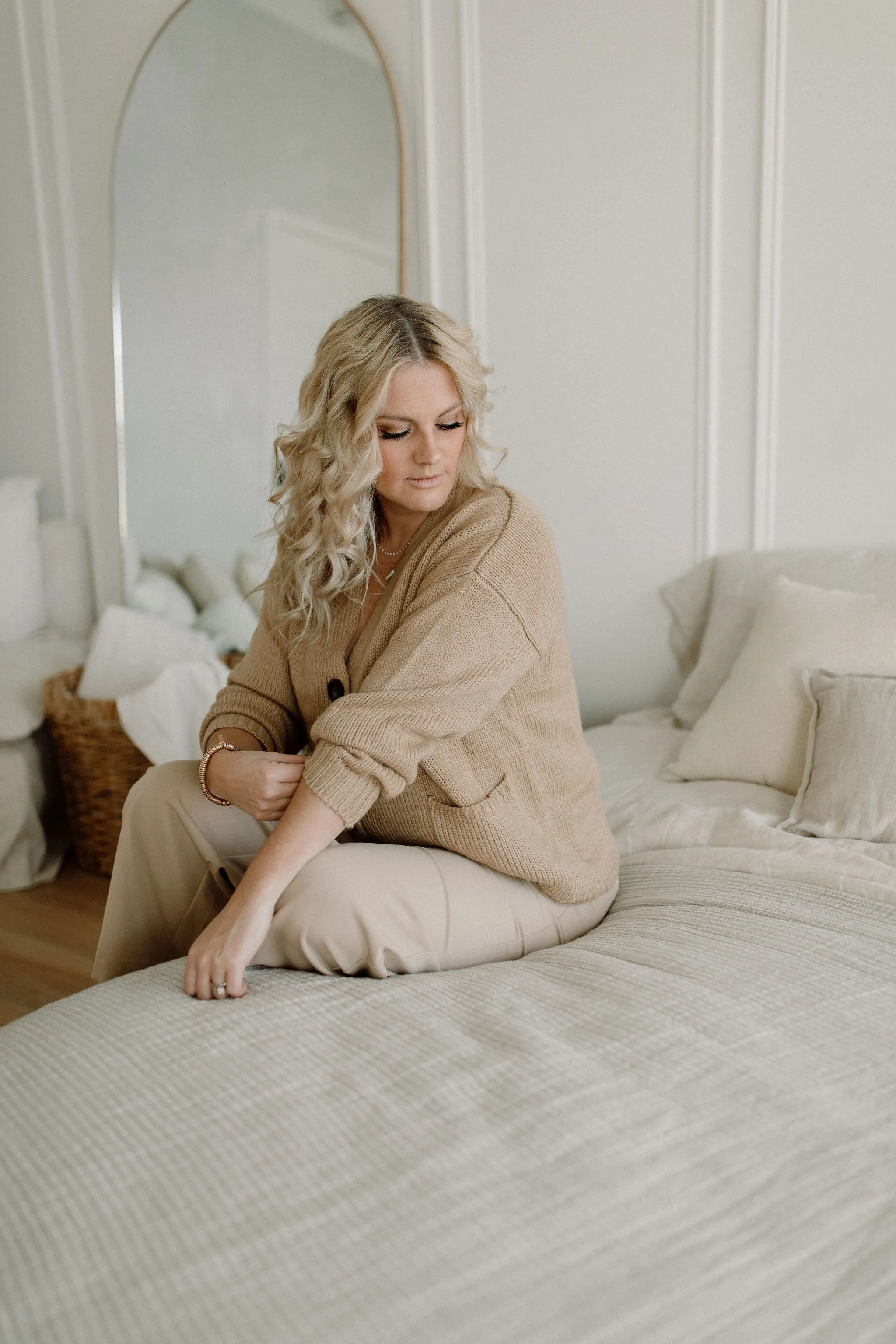 The Ashley Button Cardigan - Latte - PLUS