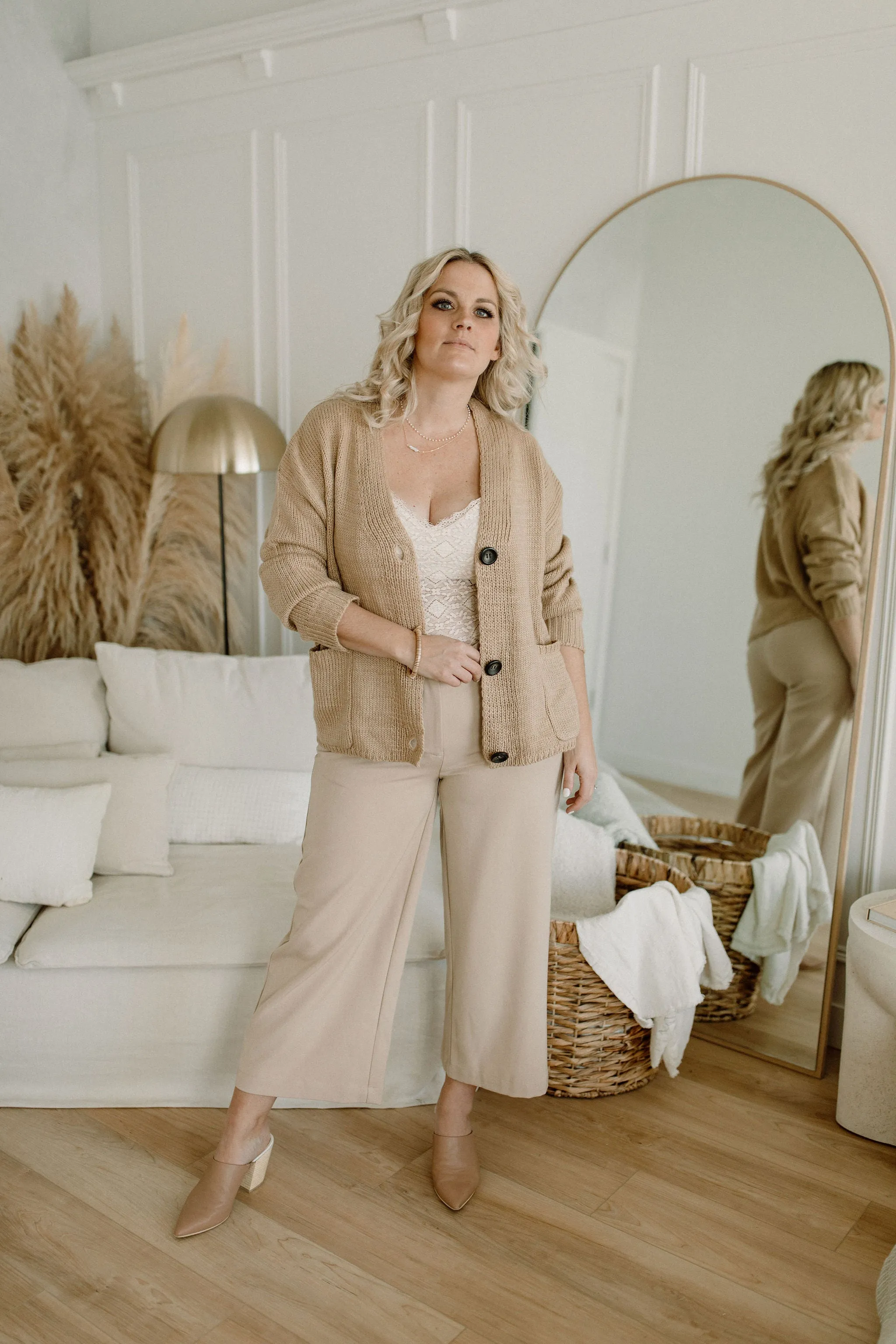 The Ashley Button Cardigan - Latte - PLUS
