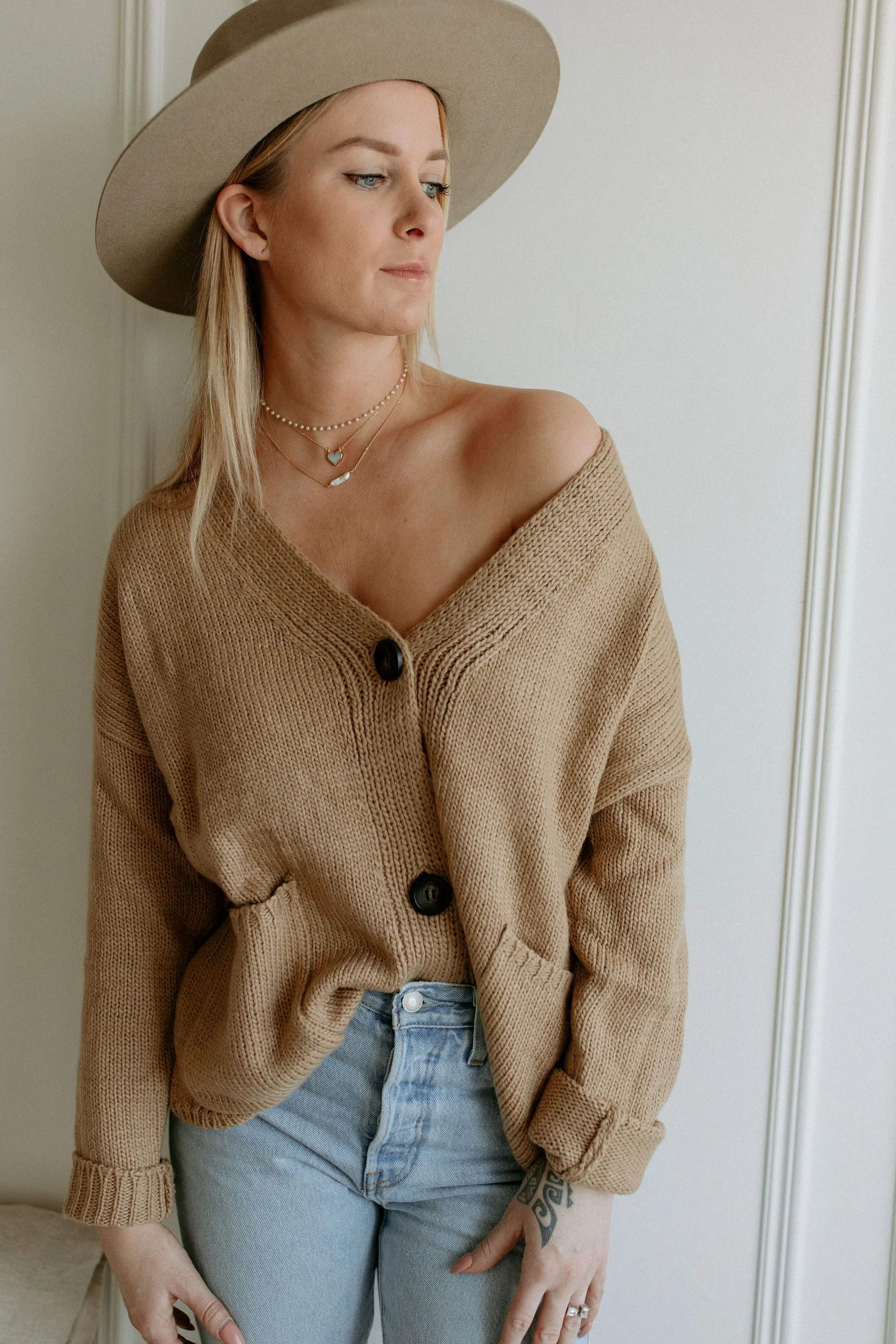 The Ashley Button Cardigan - Latte - PLUS