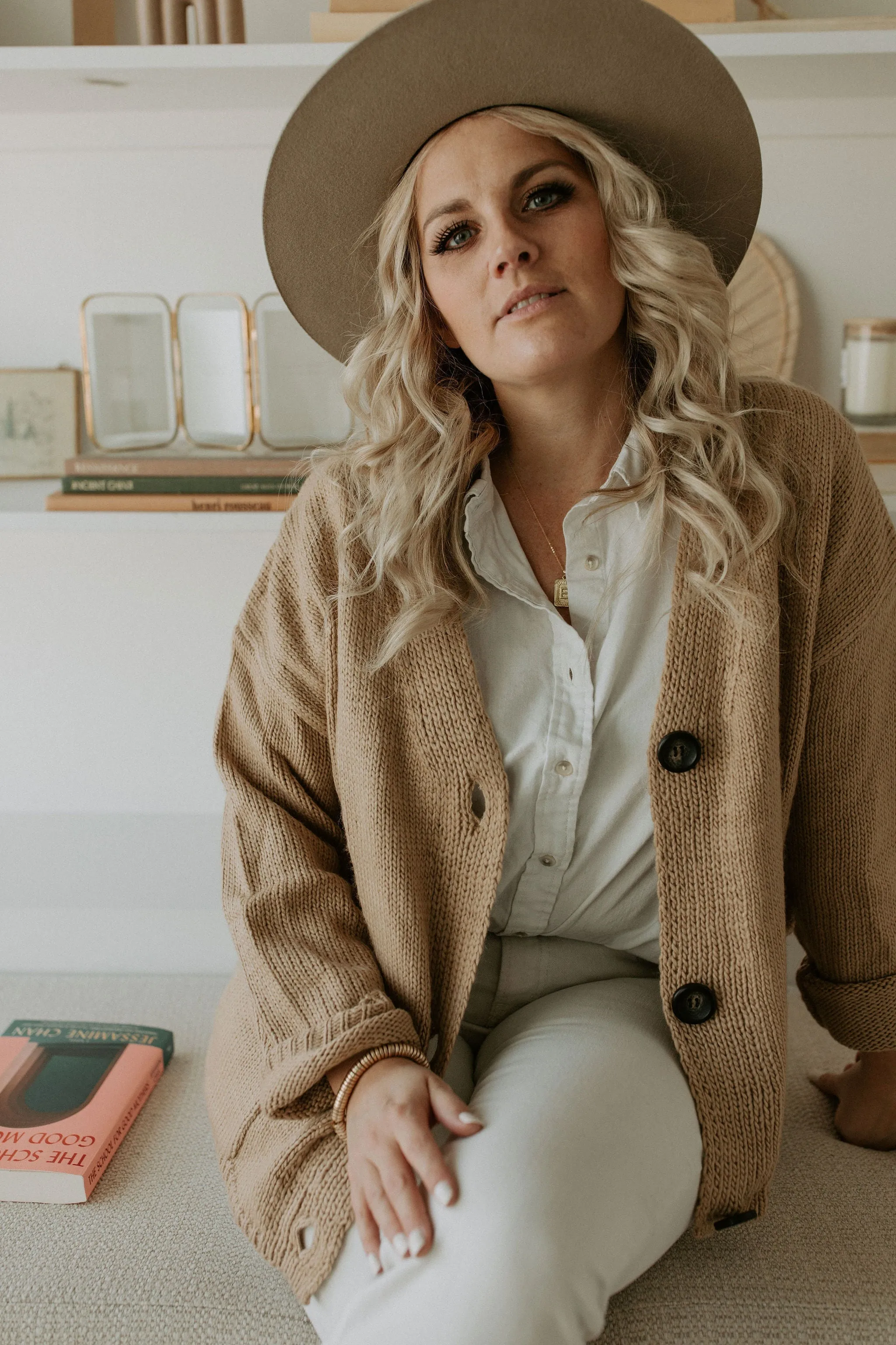 The Ashley Button Cardigan - Latte - PLUS