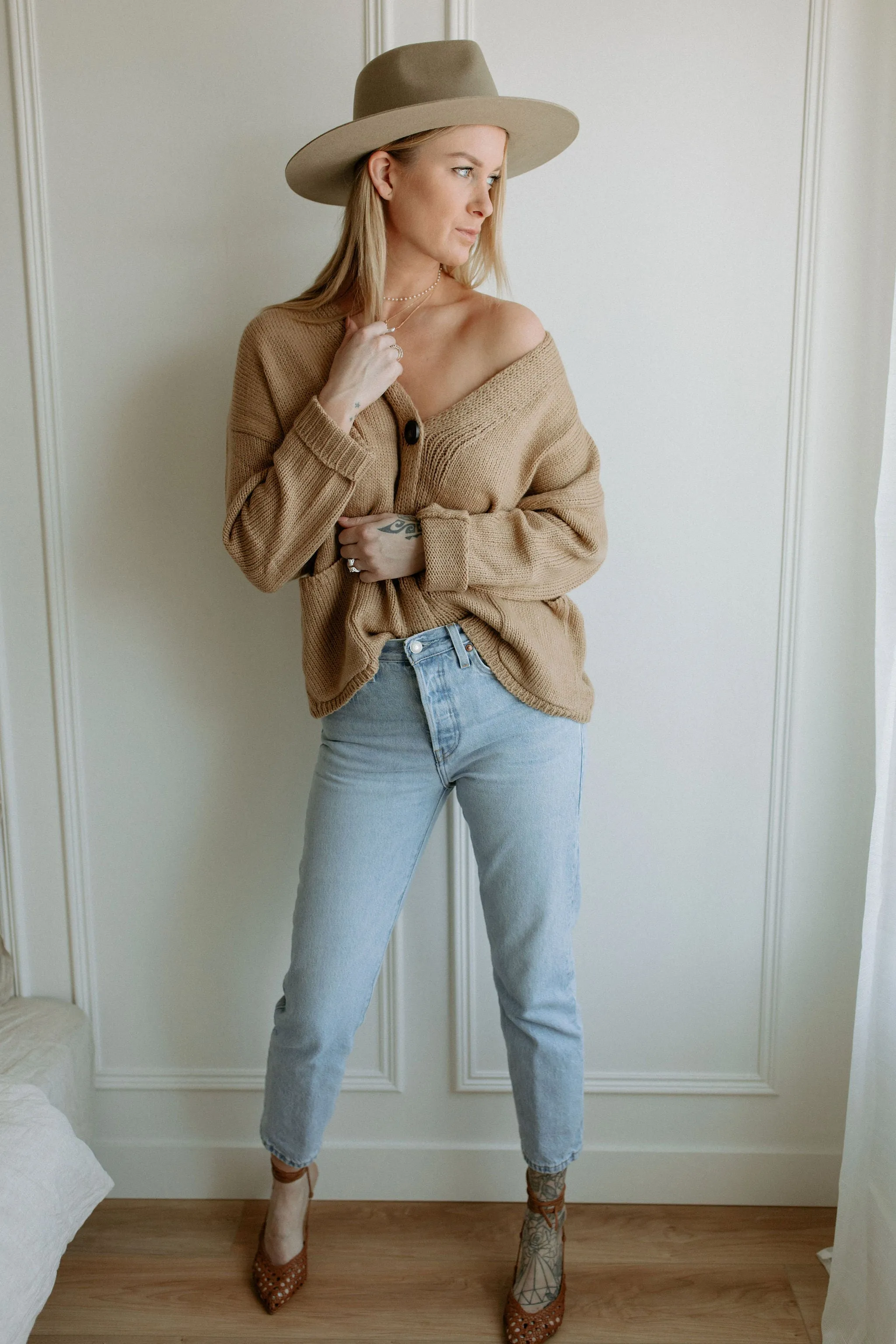 The Ashley Button Cardigan - Latte - PLUS