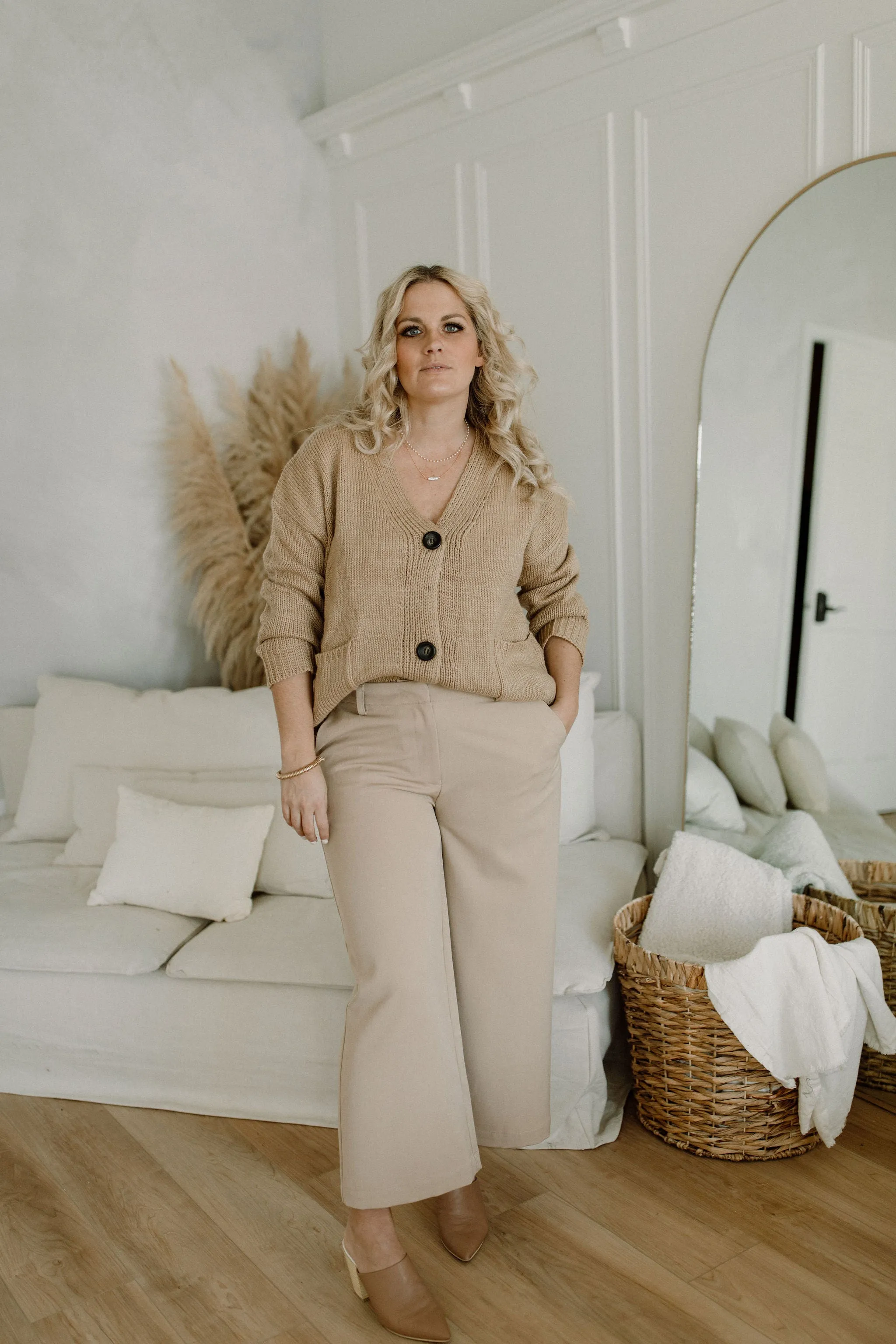 The Ashley Button Cardigan - Latte - PLUS