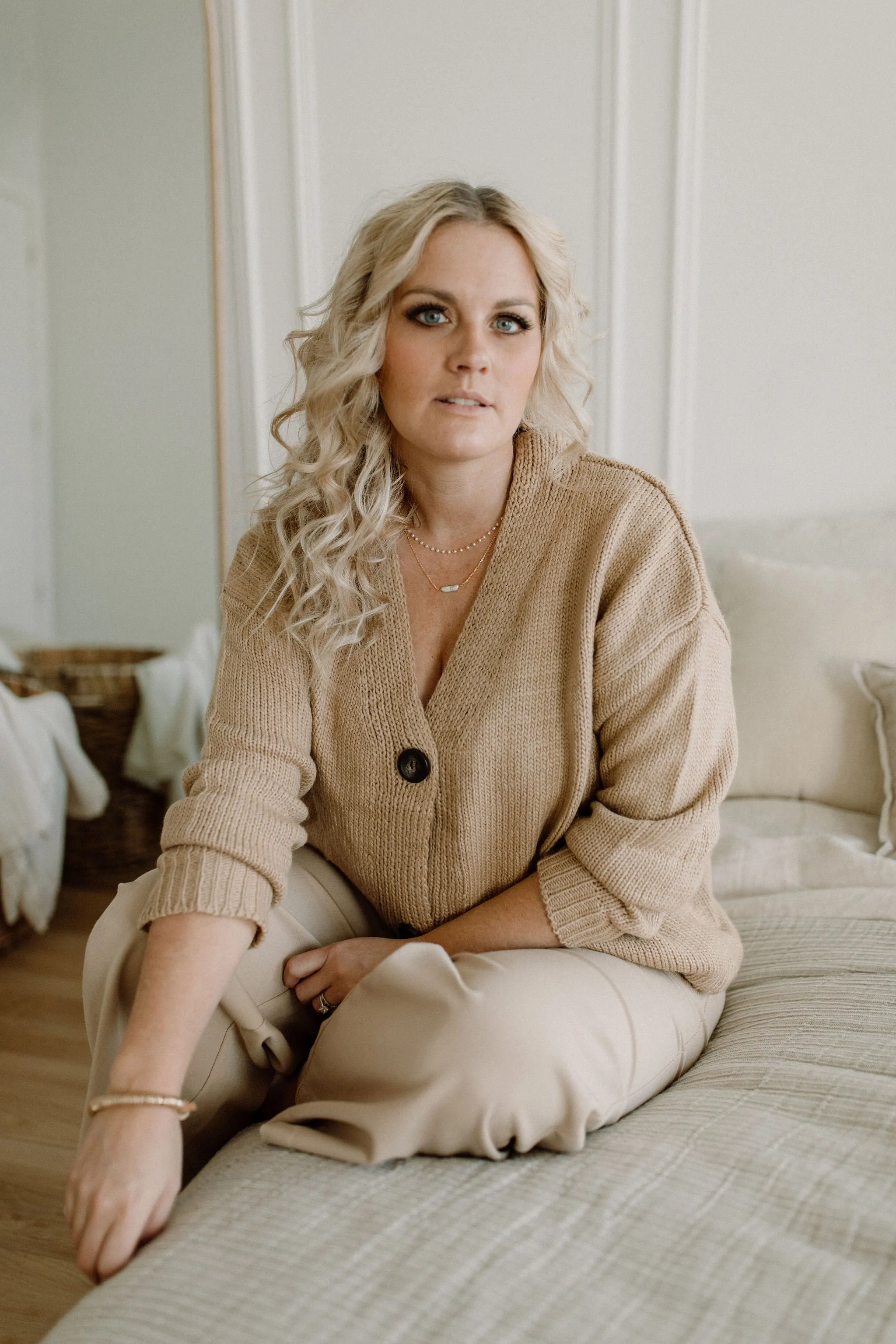 The Ashley Button Cardigan - Latte - PLUS