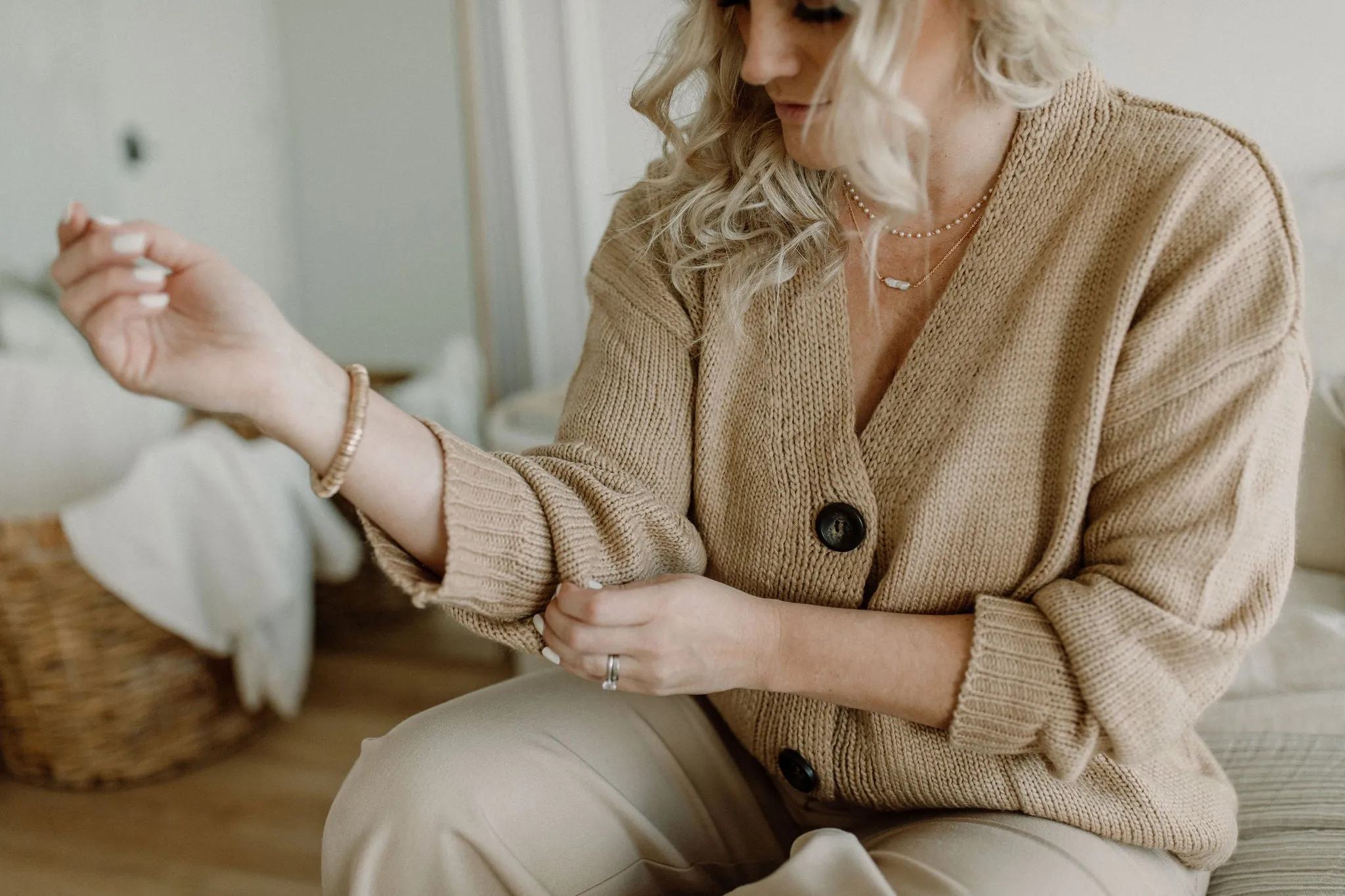 The Ashley Button Cardigan - Latte - PLUS