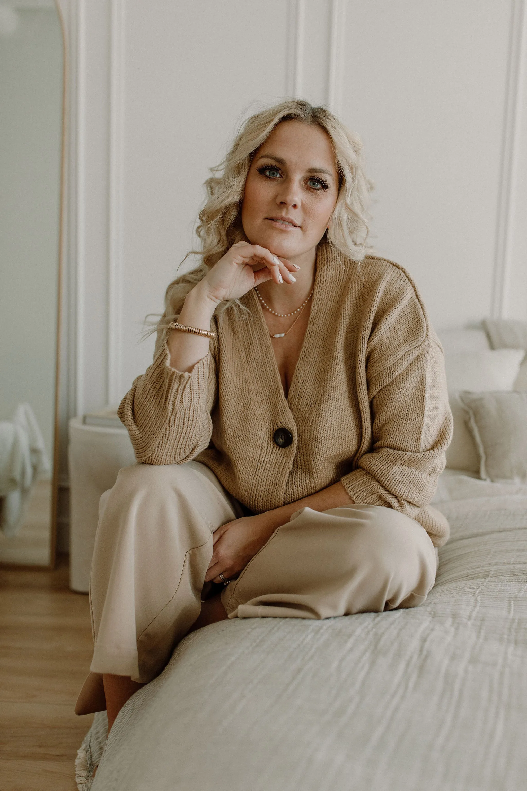 The Ashley Button Cardigan - Latte - PLUS