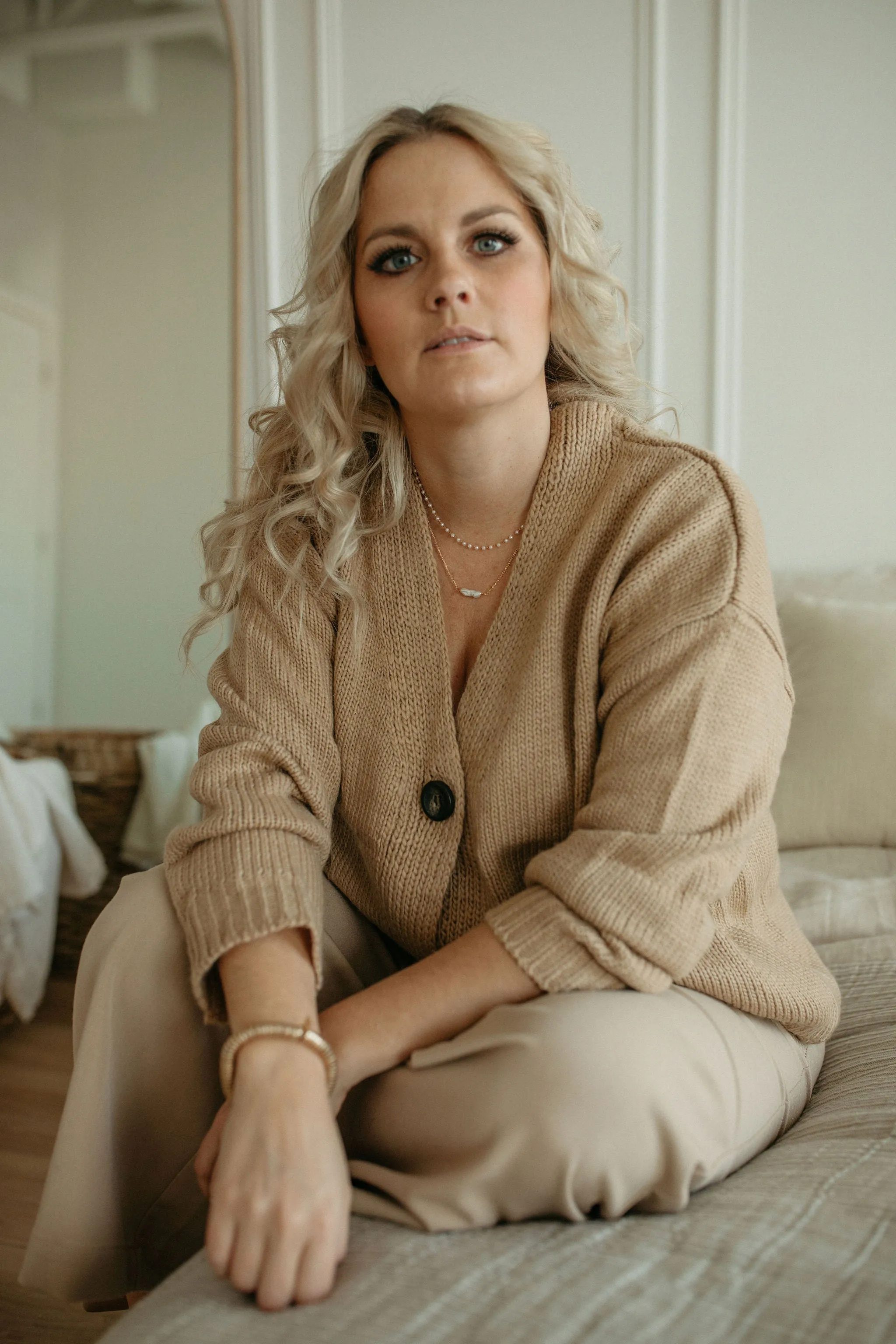 The Ashley Button Cardigan - Latte - PLUS