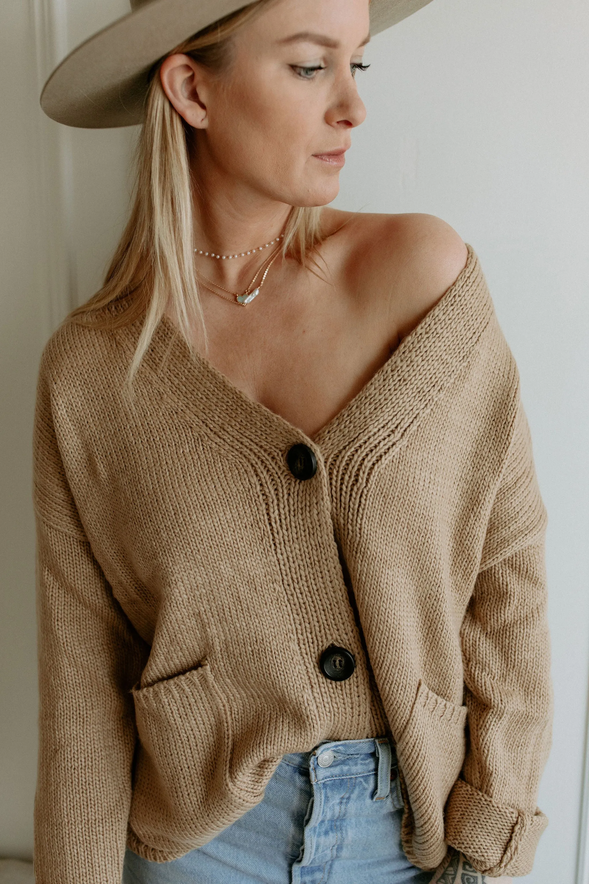 The Ashley Button Cardigan - Latte - PLUS