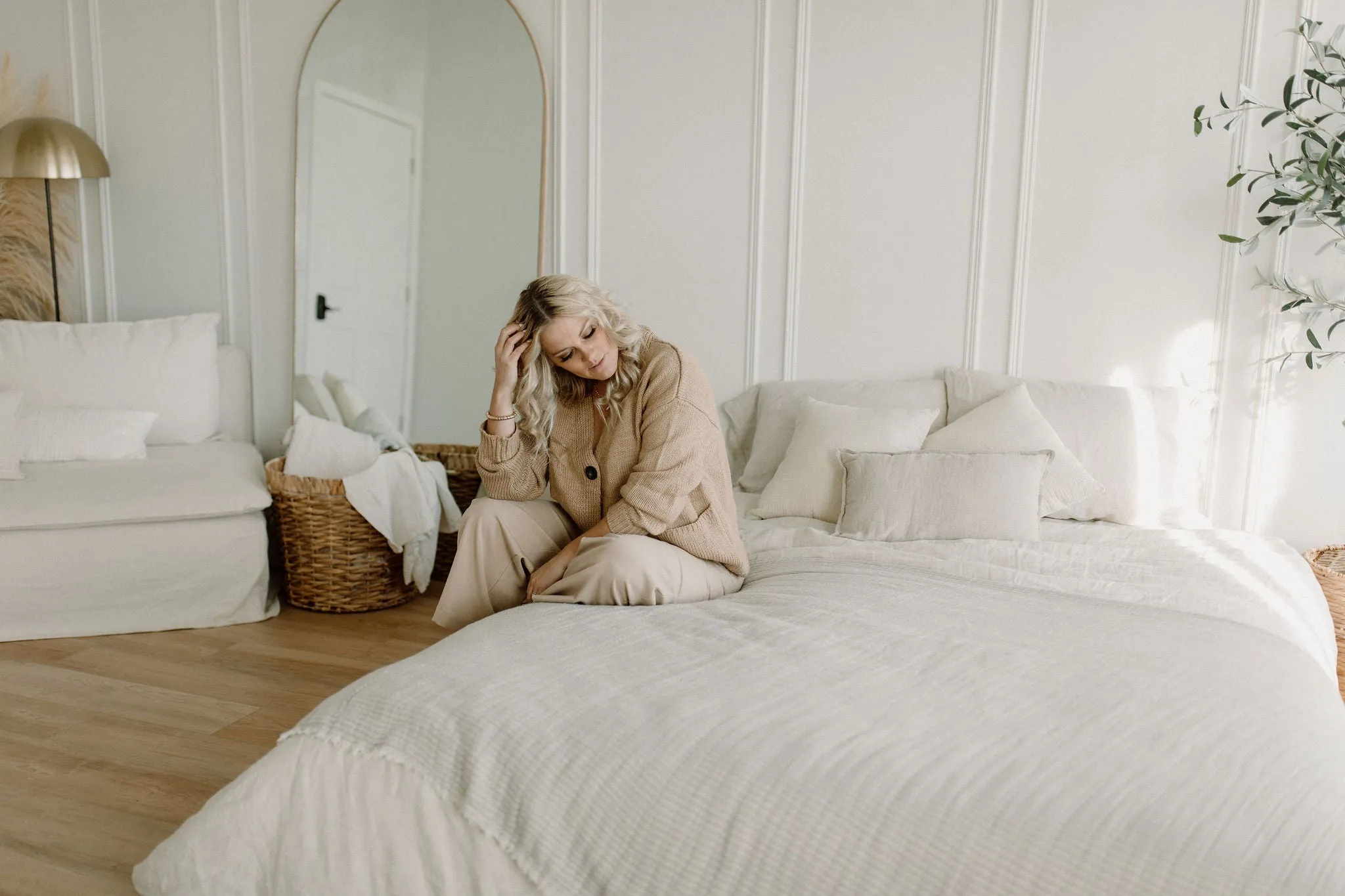 The Ashley Button Cardigan - Latte - PLUS
