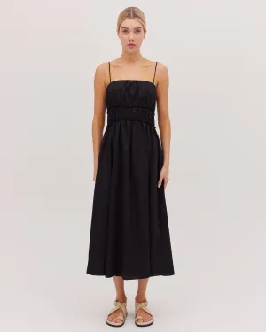 The Shirred Strappy Dress - Black
