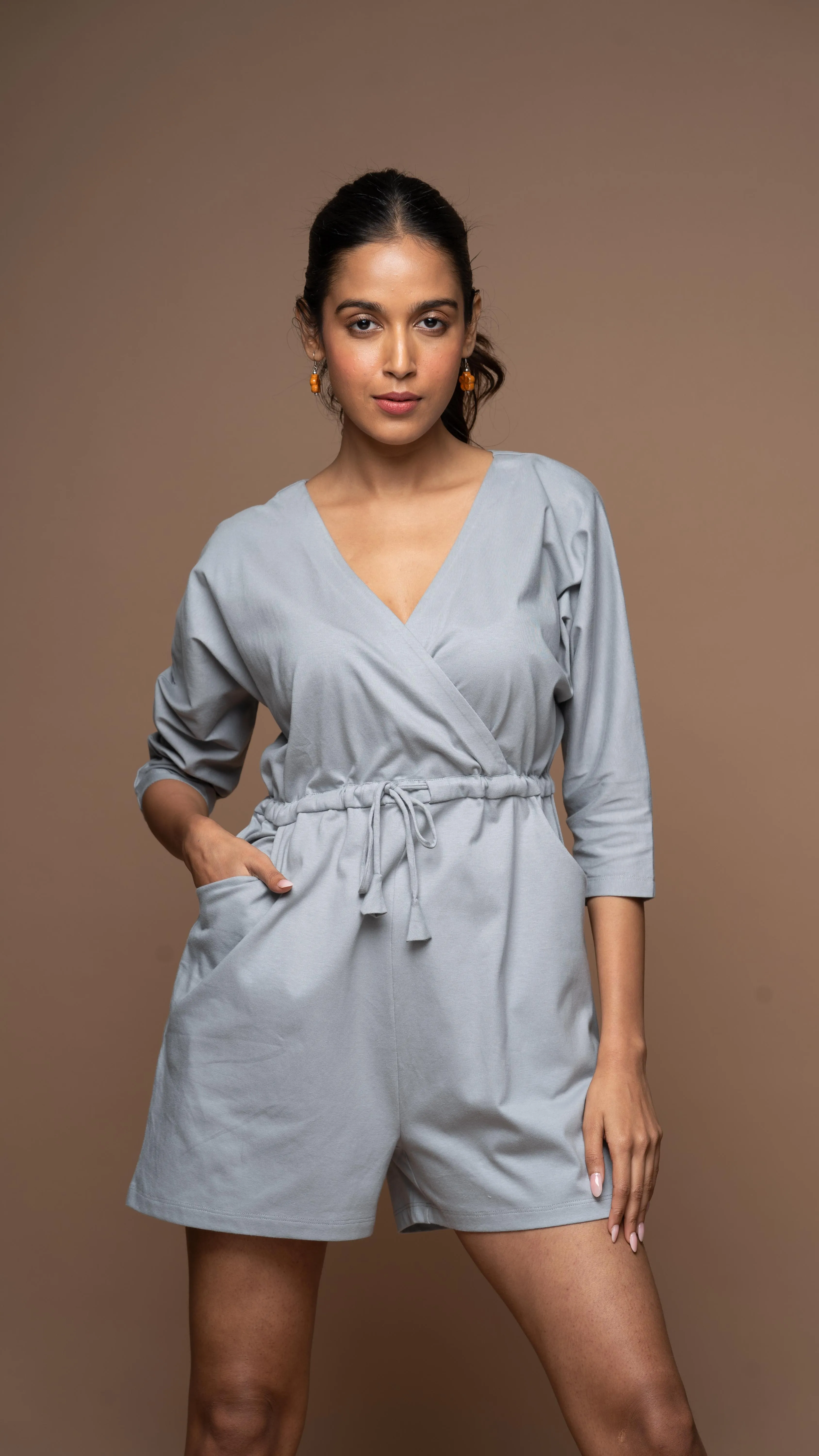 Timeless Crossover Jumpsuit in Gray Blue