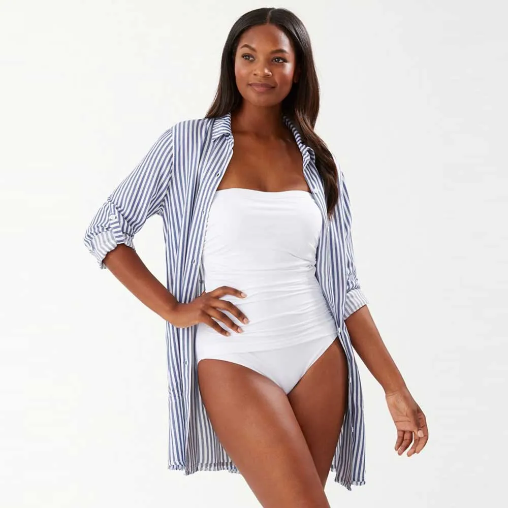 Tommy Bahama Chambray Stripe Bf Shirt Cover Up - Chambray