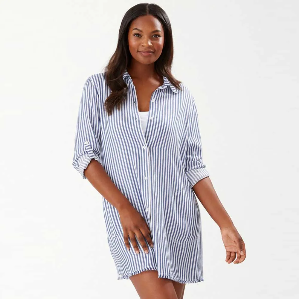 Tommy Bahama Chambray Stripe Bf Shirt Cover Up - Chambray